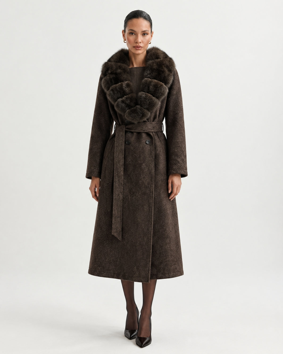 Relaxed Fit Heavyweight Down Coat with Fur Collar Long