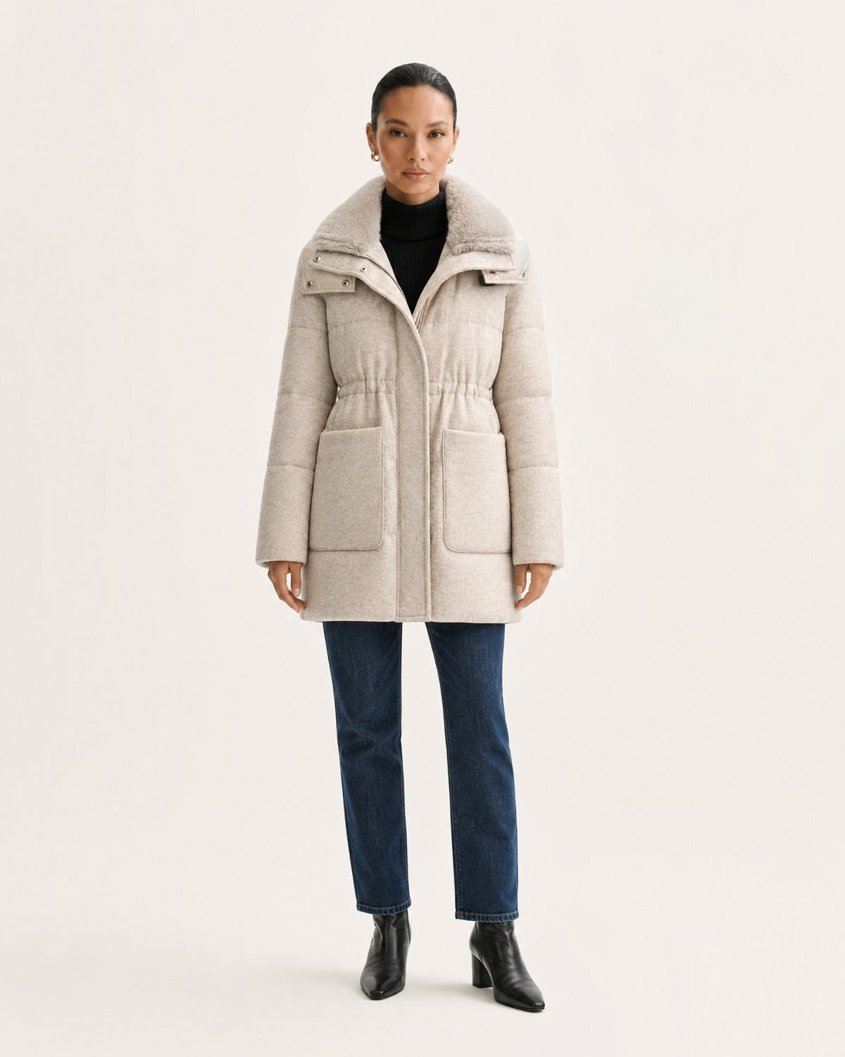 High-End Hooded Cashmere Down Jacket with Mink Collar