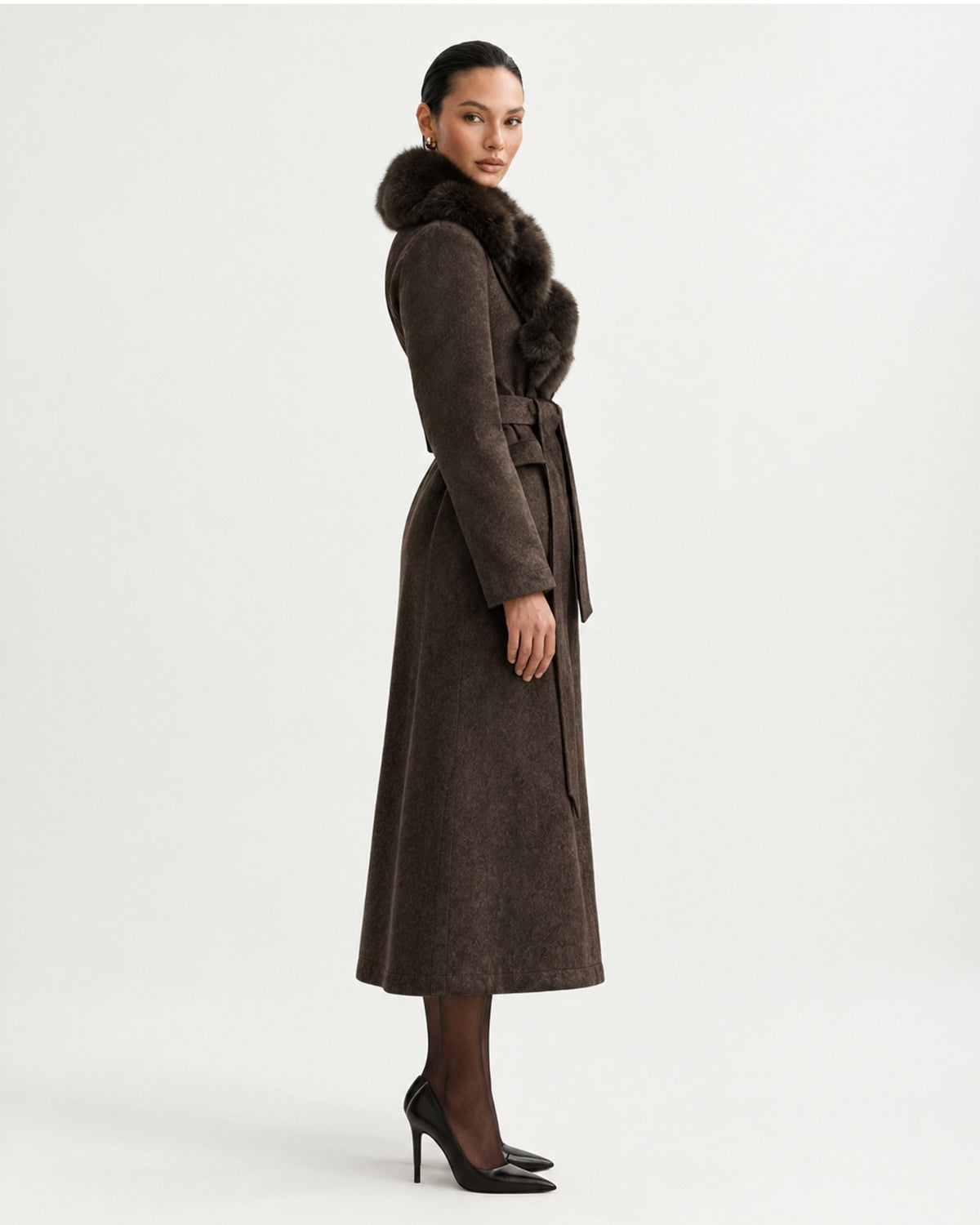 Relaxed Fit Heavyweight Down Coat with Fur Collar Long