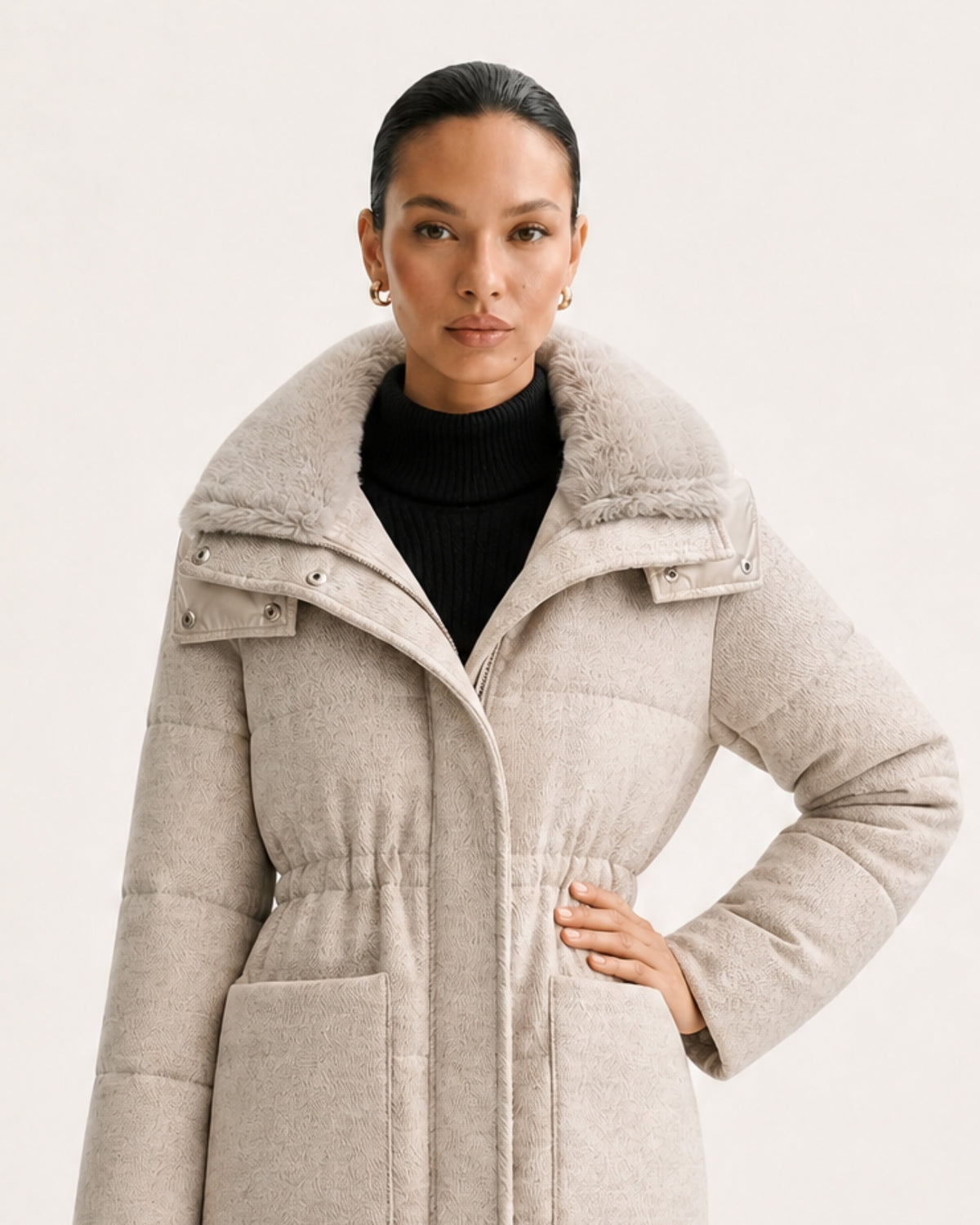 High-End Hooded Cashmere Down Jacket with Mink Collar