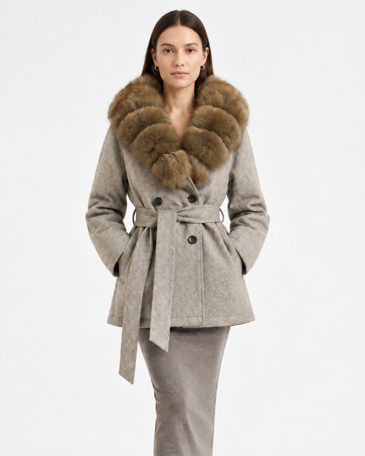 Relaxed Fit Heavyweight Down Coat with Fur Collar Shorter