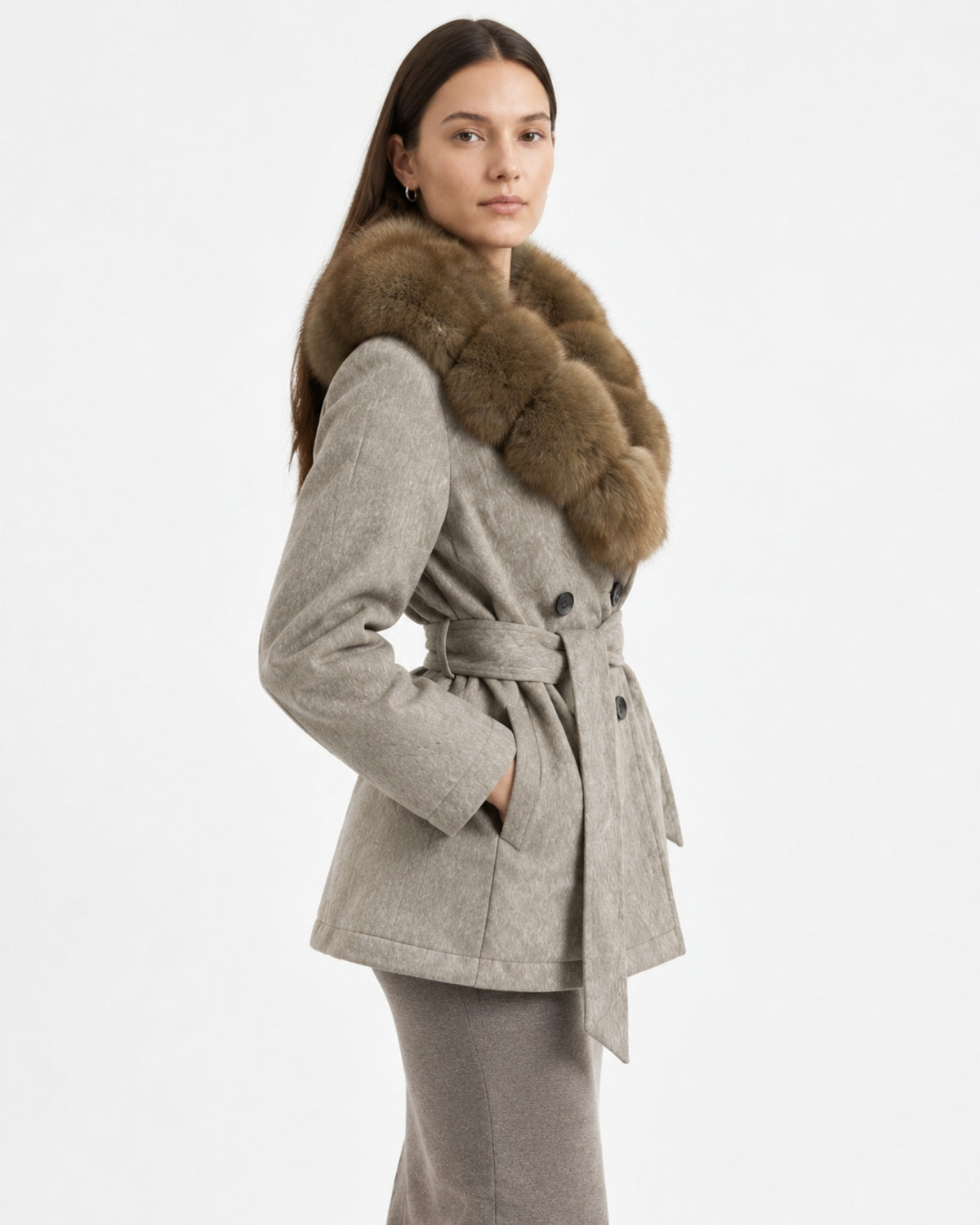 Relaxed Fit Heavyweight Down Coat with Fur Collar Shorter