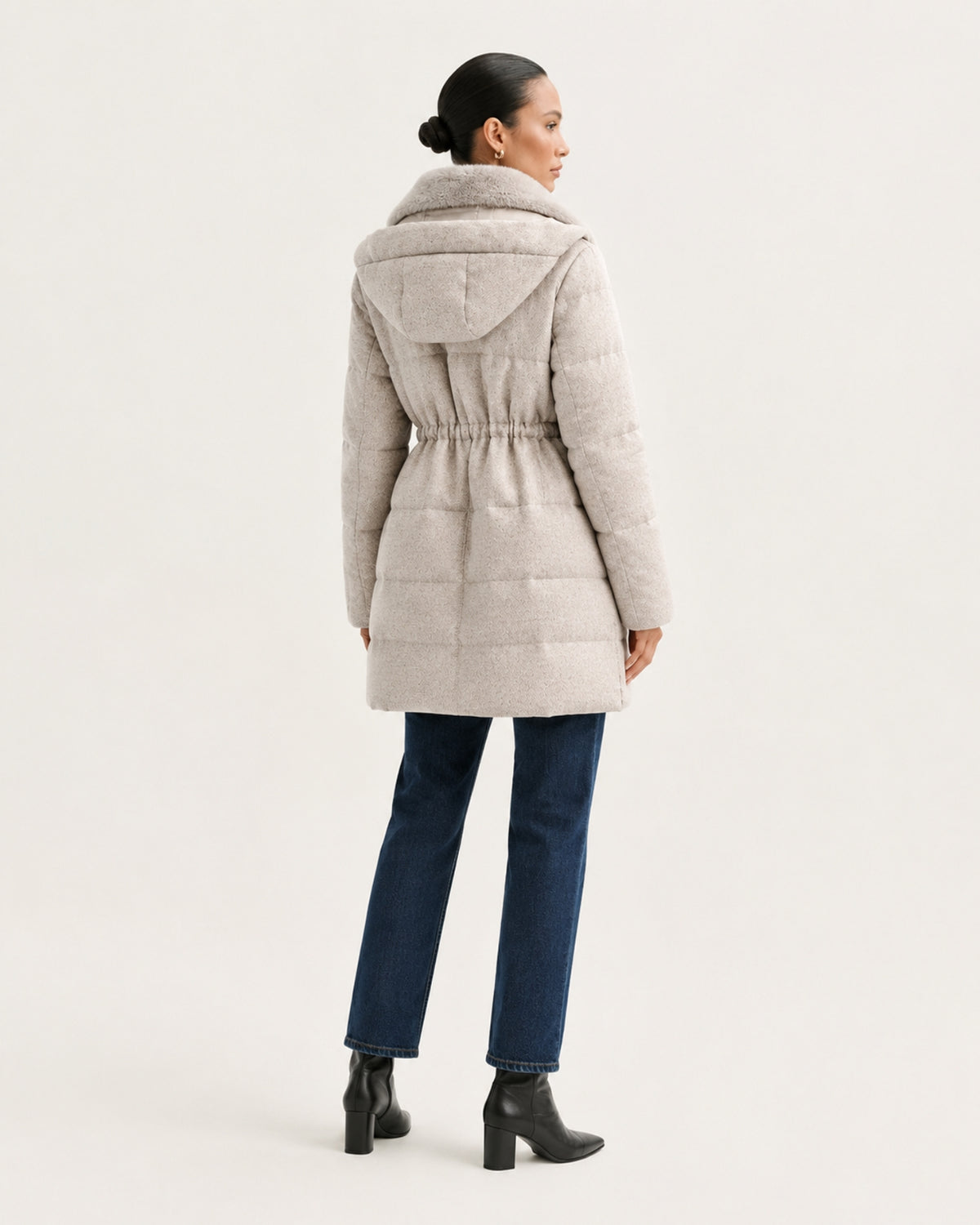 High-End Hooded Cashmere Down Jacket with Mink Collar