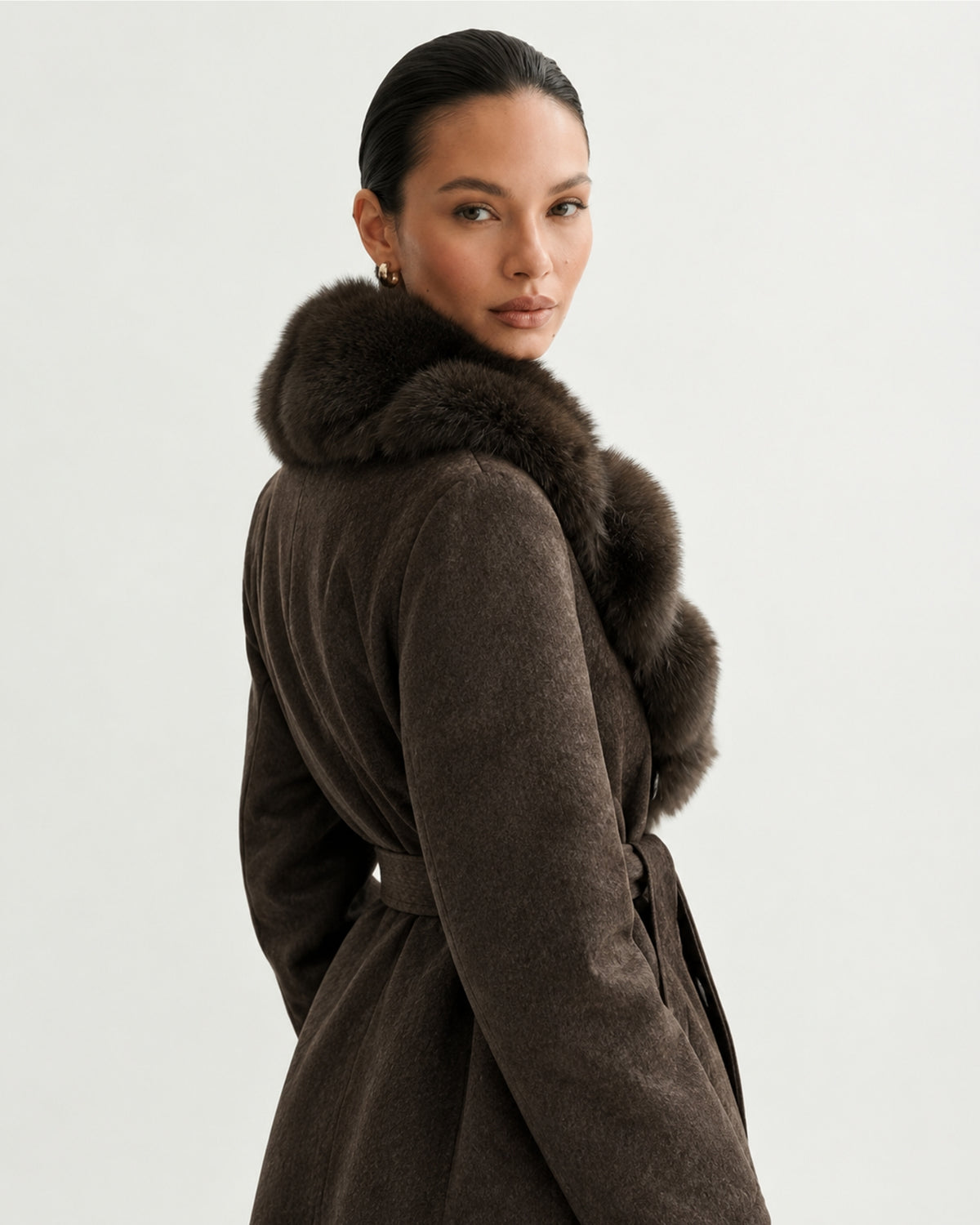 Relaxed Fit Heavyweight Down Coat with Fur Collar Long