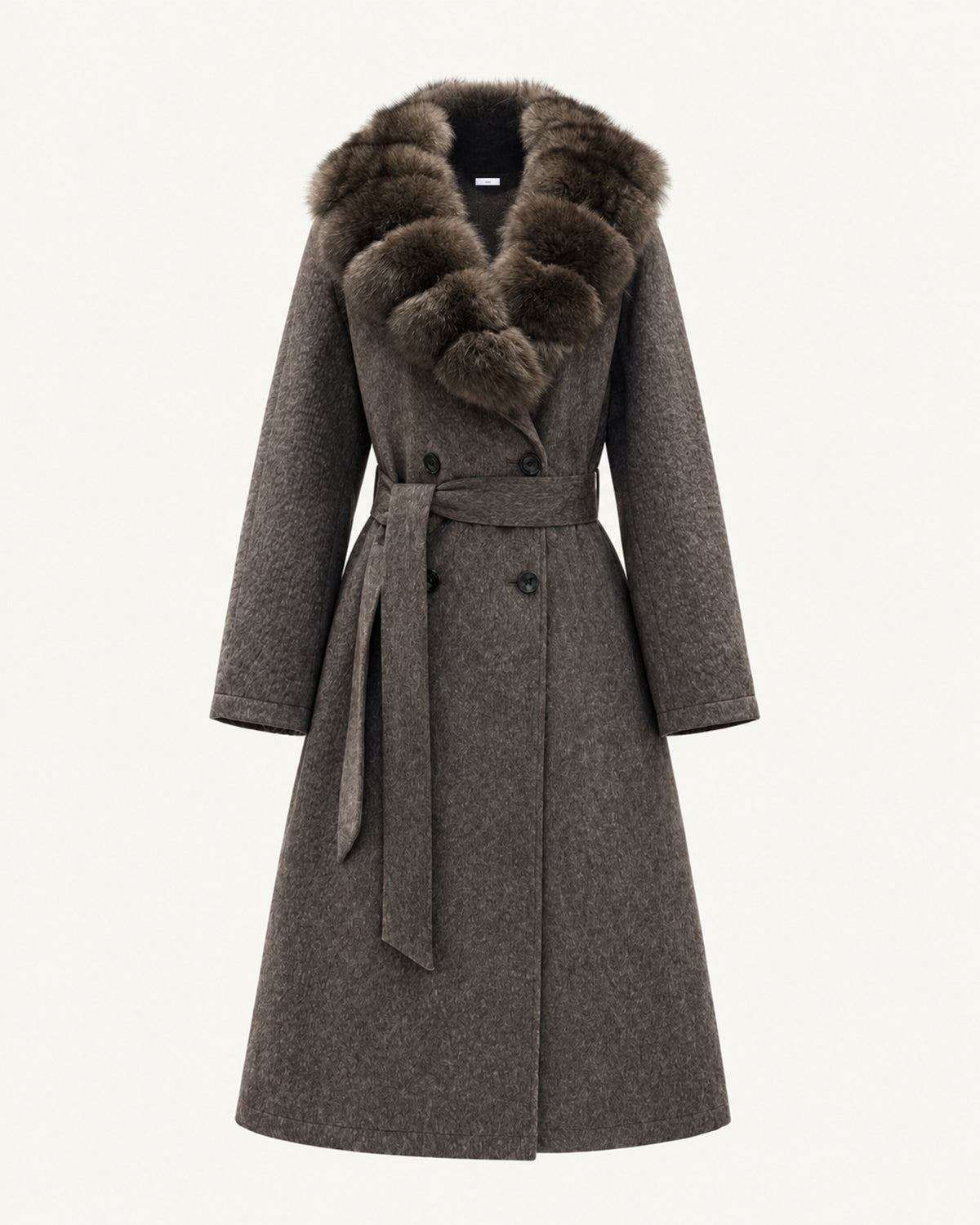 Relaxed Fit Heavyweight Down Coat with Fur Collar Long