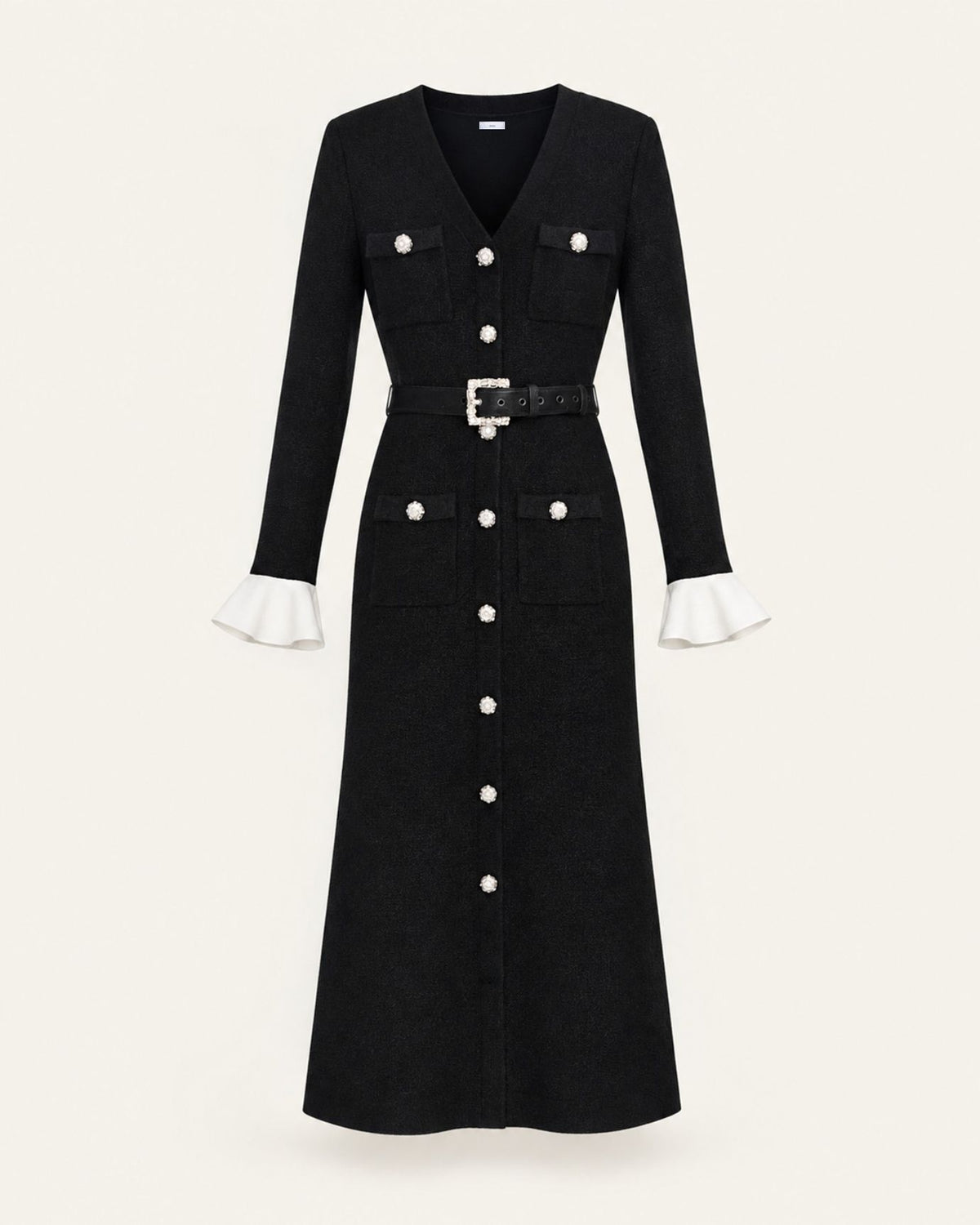Divina Black Chenille V-Neck Maxi Dress