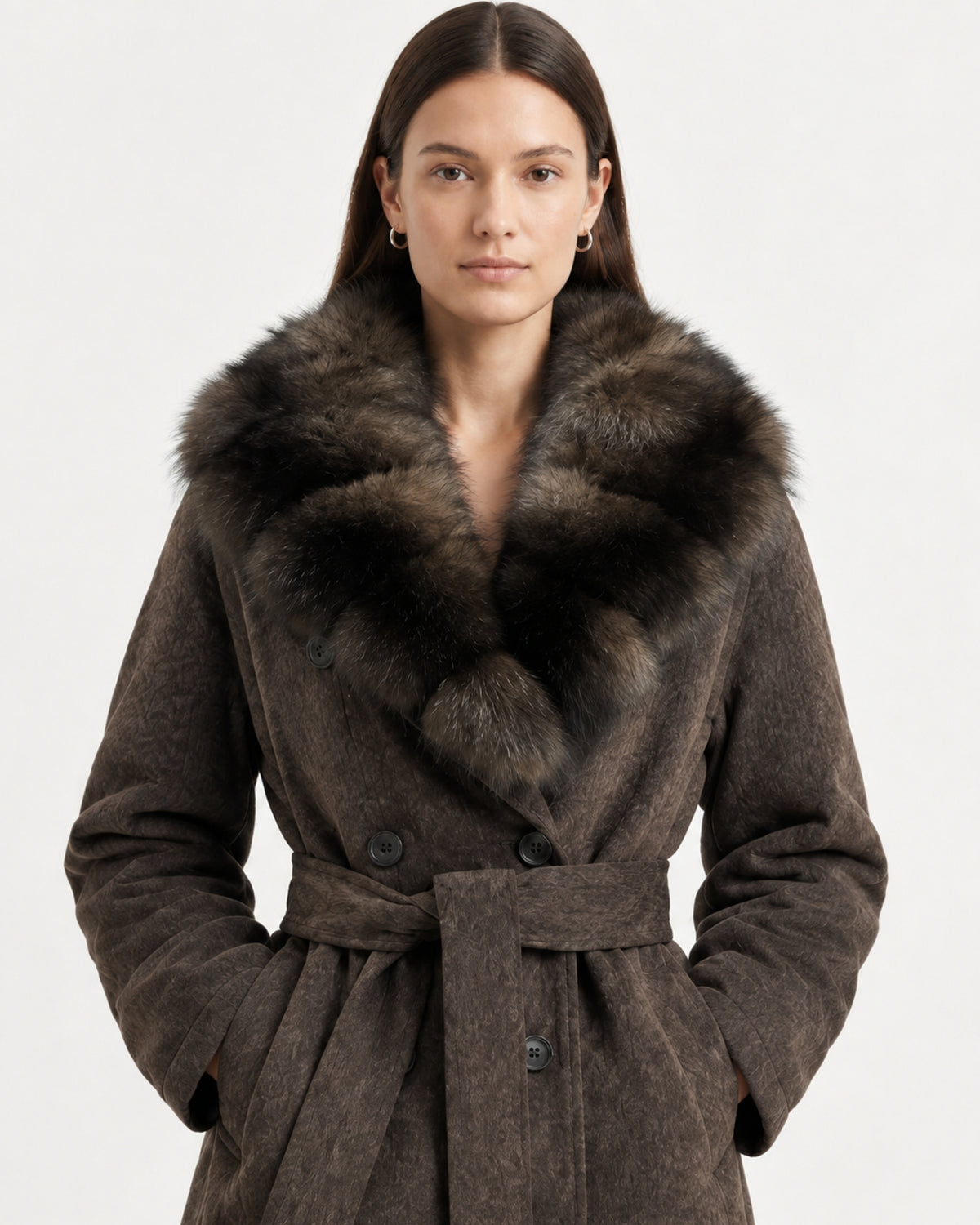 Relaxed Fit Heavyweight Down Coat with Fur Collar Shorter