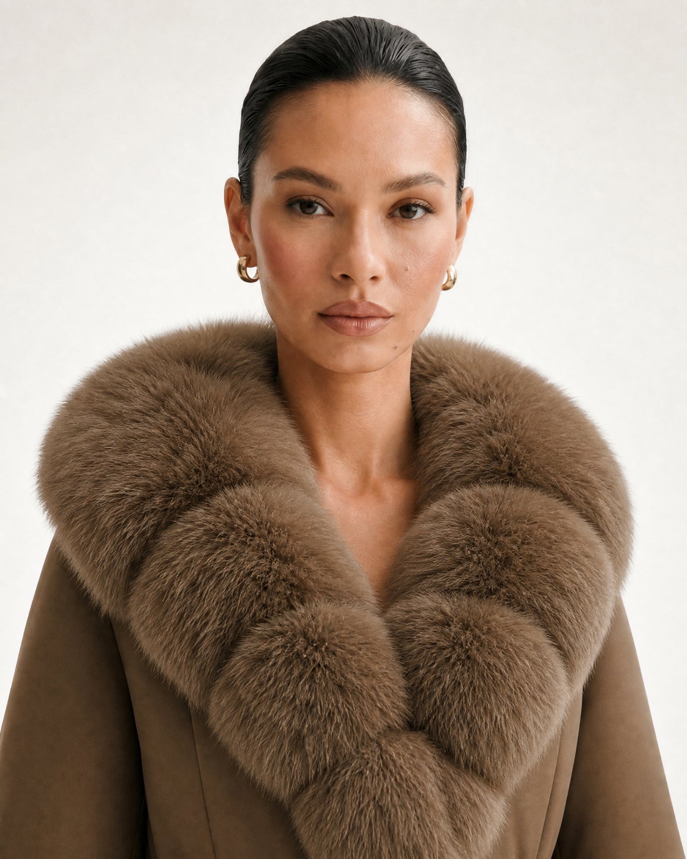 Fox Fur Collar Down Jacket With Belt