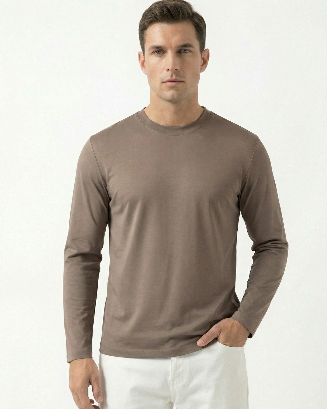 High-End Double Mercerized Lyocell Cotton Long Sleeve T-Shirt