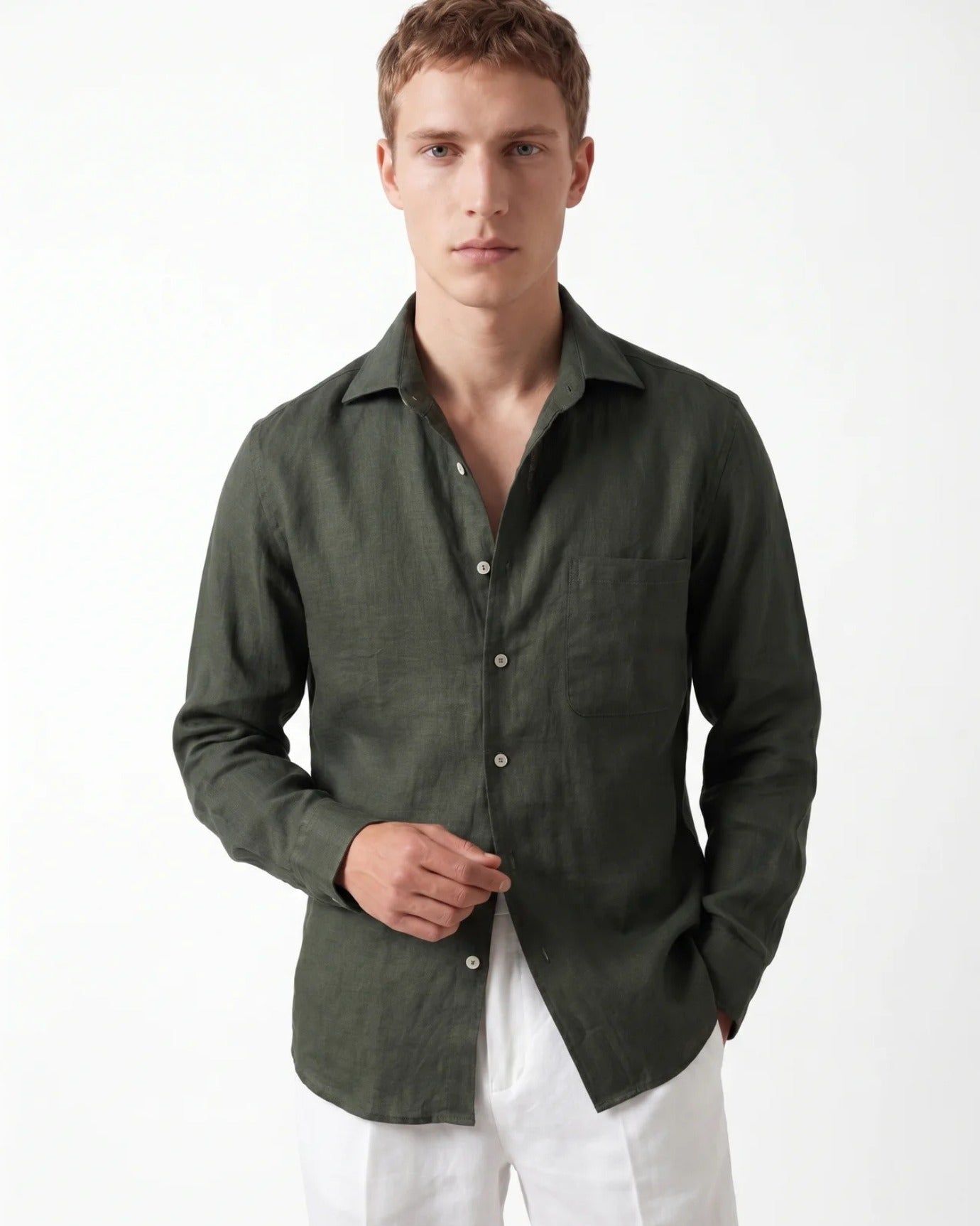 Contemporary Dark Green Linen Shirt
