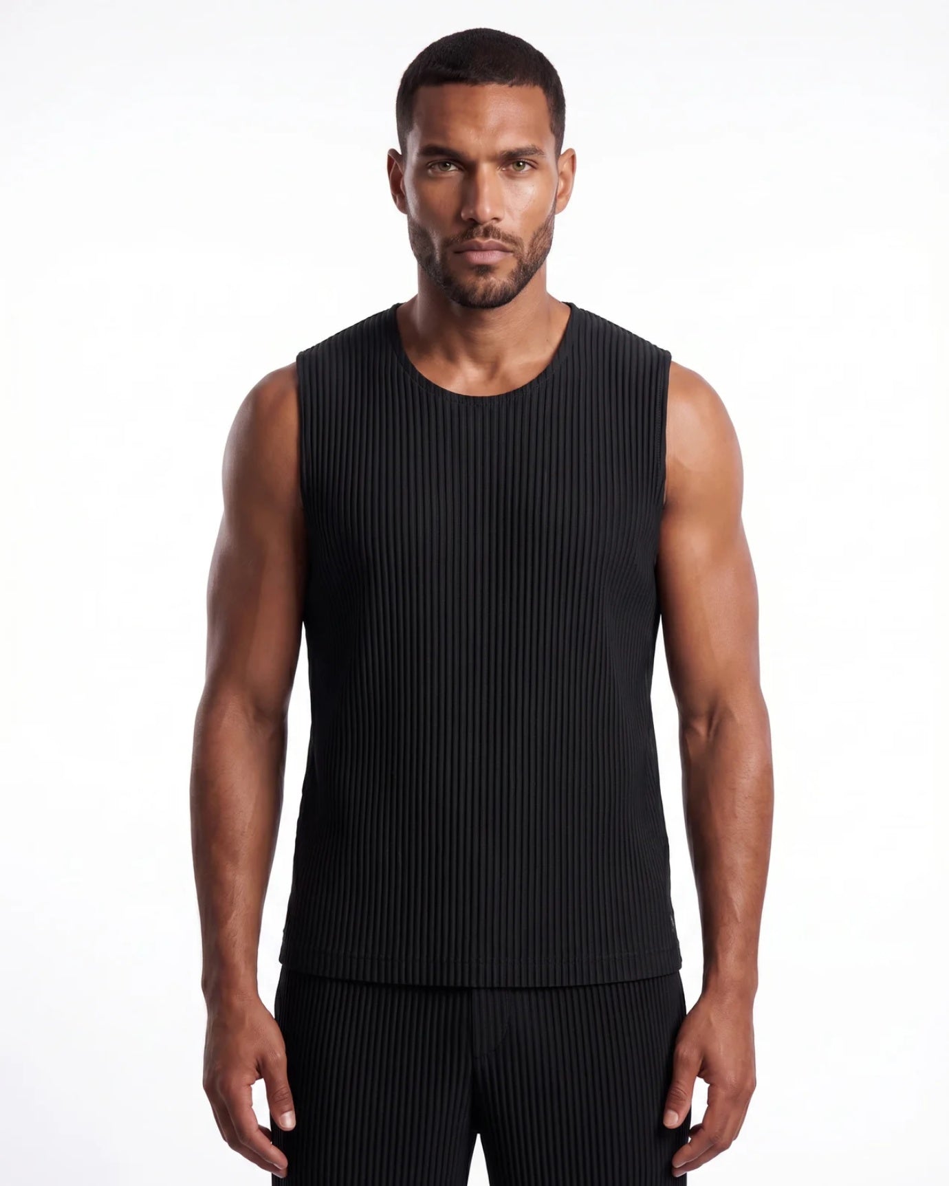 High-End Pleated Black Vest T-shirt