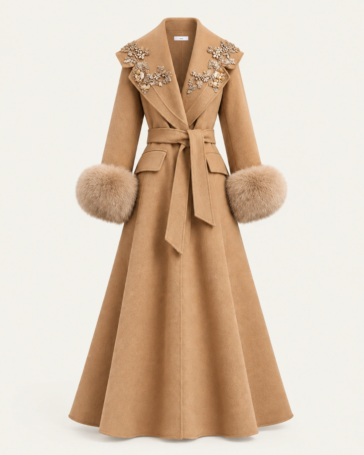 Hamptons Fox Fur Collar Embellished Wool Cashmere Coat