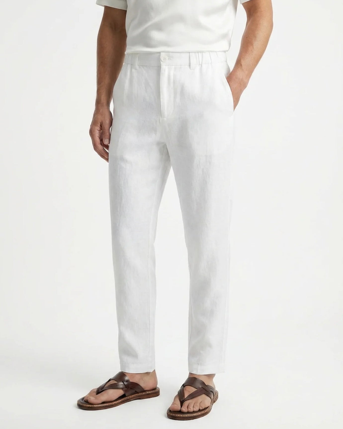 Marbella Linen Trousers –  Elastic Waist Relaxed Fit