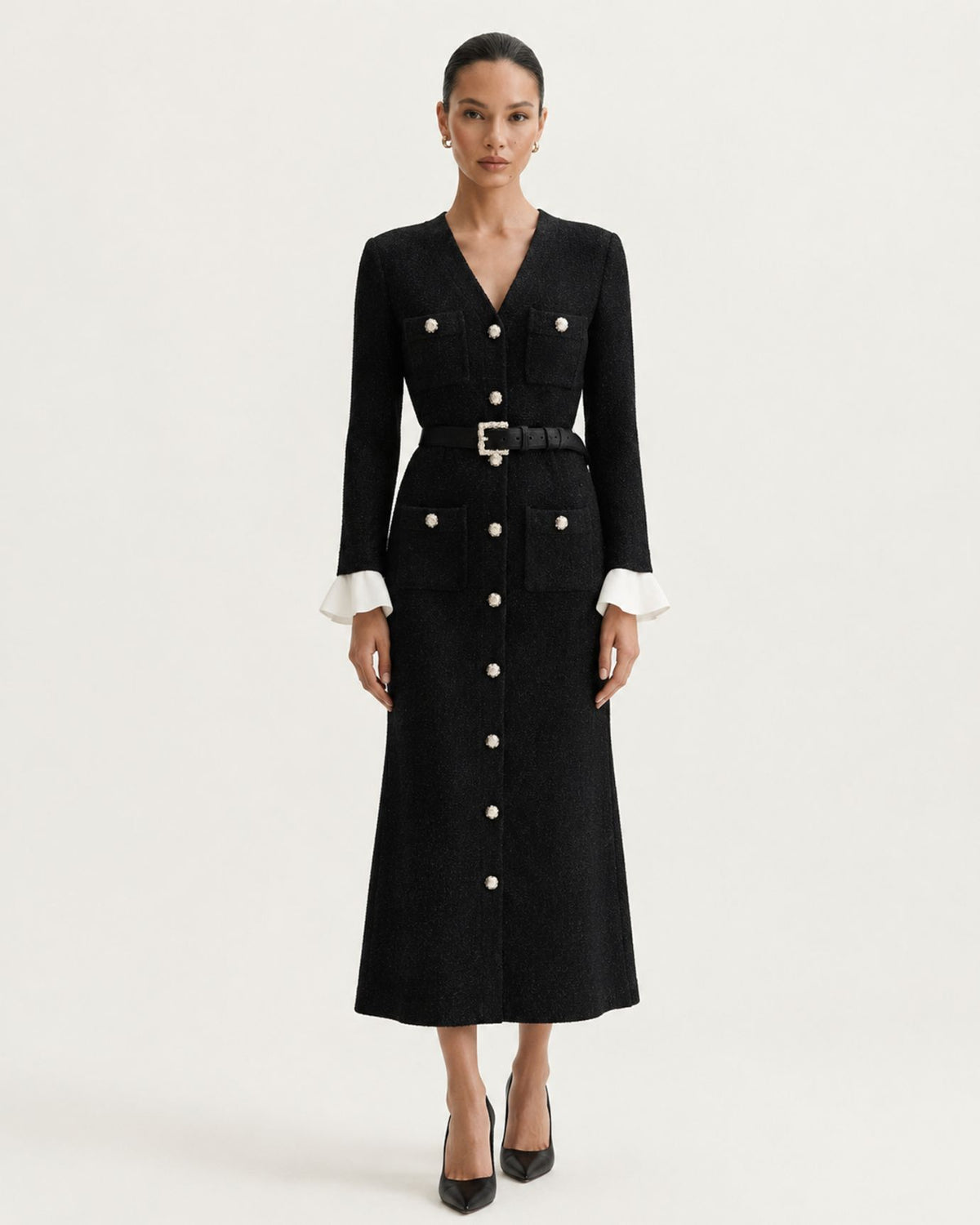 Divina Black Chenille V-Neck Maxi Dress