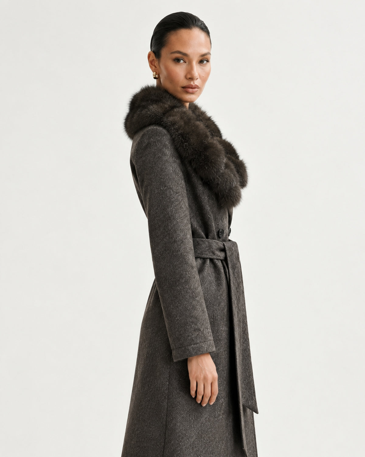 Relaxed Fit Heavyweight Down Coat with Fur Collar Long
