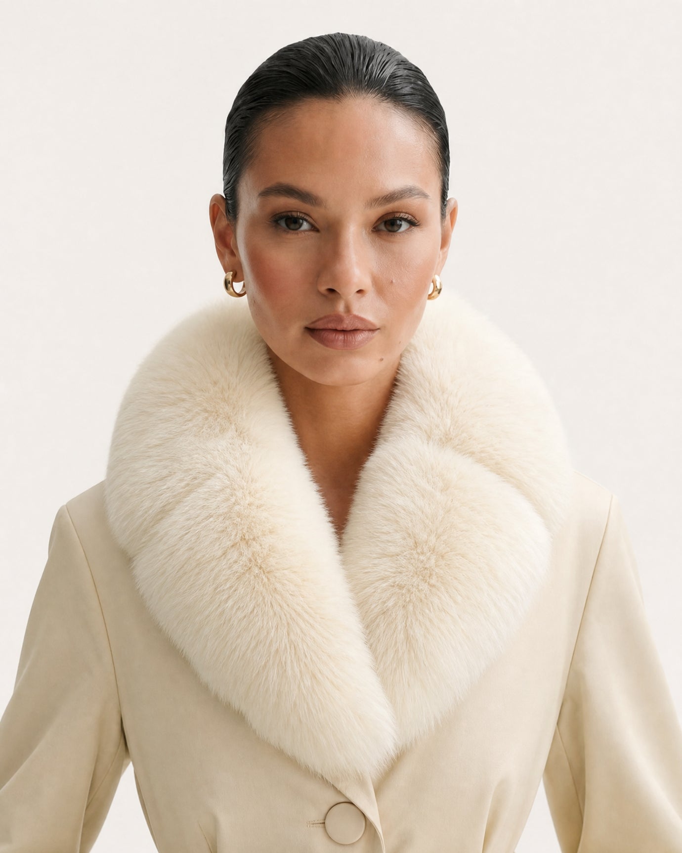 Fox Fur Collar Down Jacket With Belt