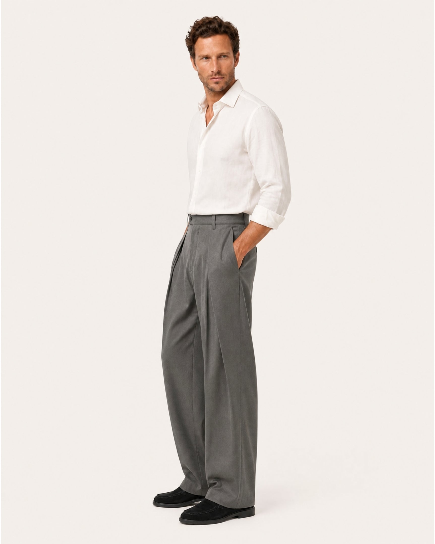Pleated Drapey Trousers Textured Loose Straight Pants