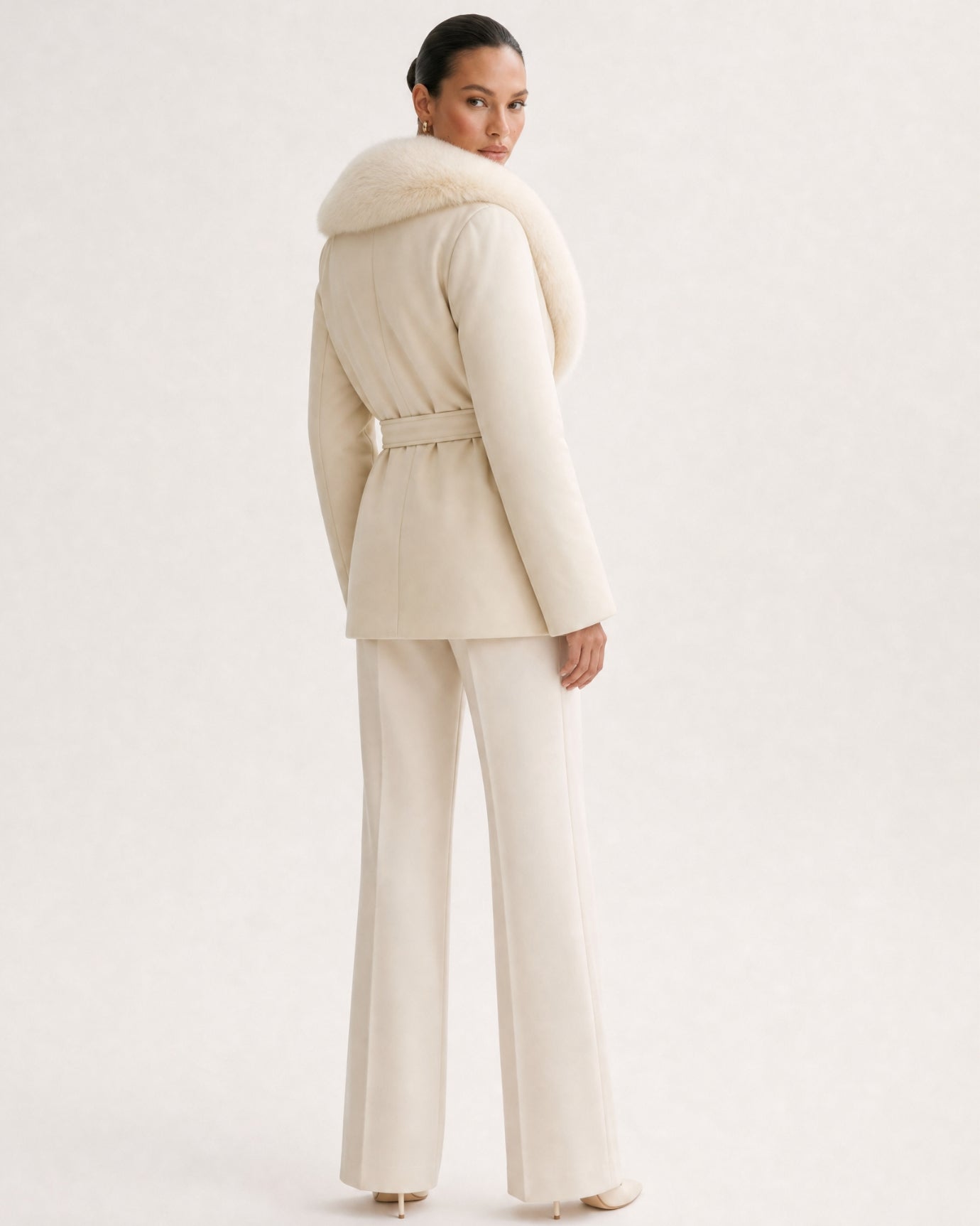 Fox Fur Collar Down Jacket With Belt