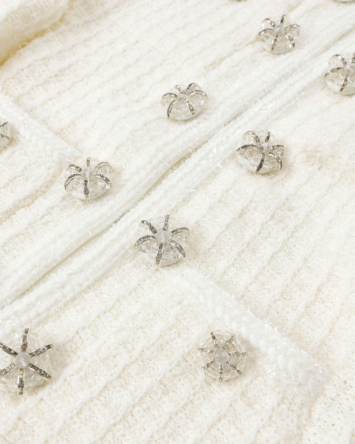 Long-Sleeve Crystal-Embellished Crochet White Dress