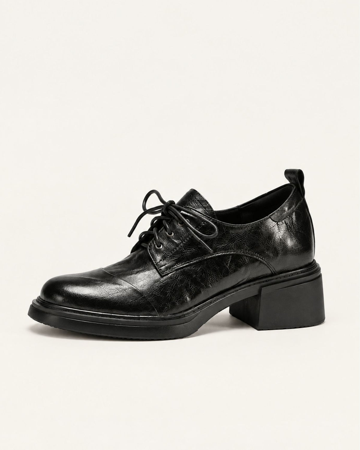 Genuine Leather Lace-Up Block Heel Oxfords