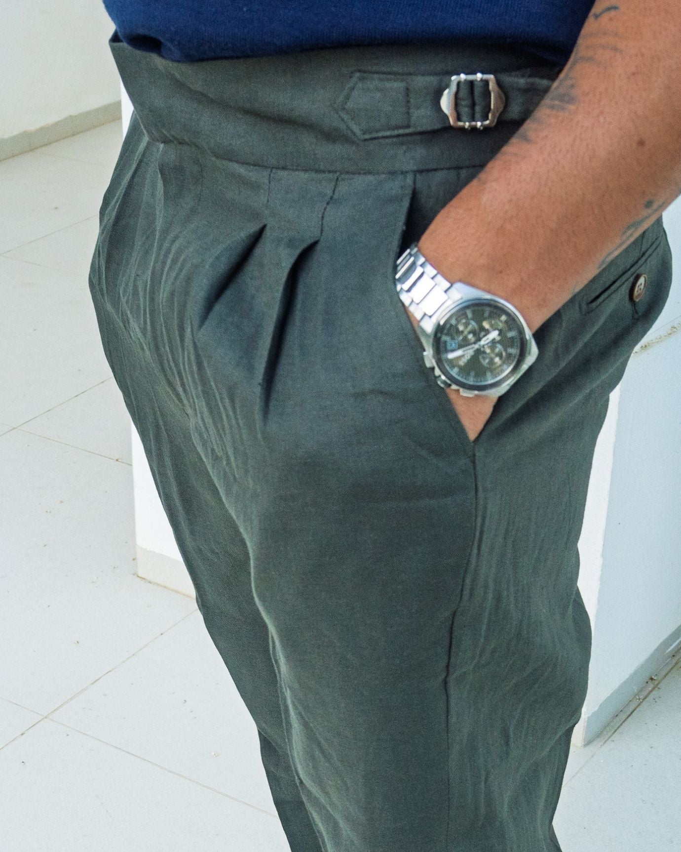 Pantalones de lino italiano Roma verde