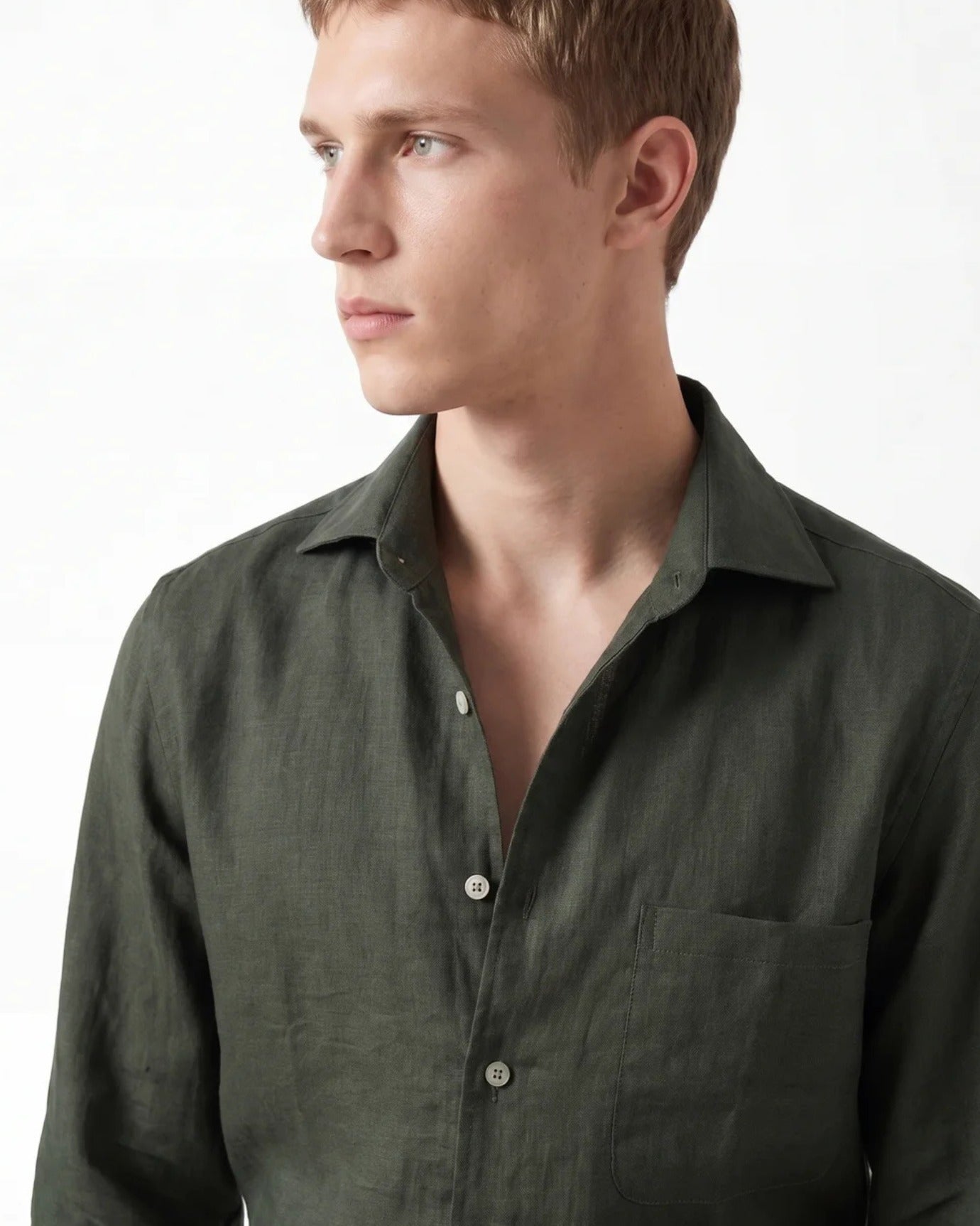 Contemporary Dark Green Linen Shirt