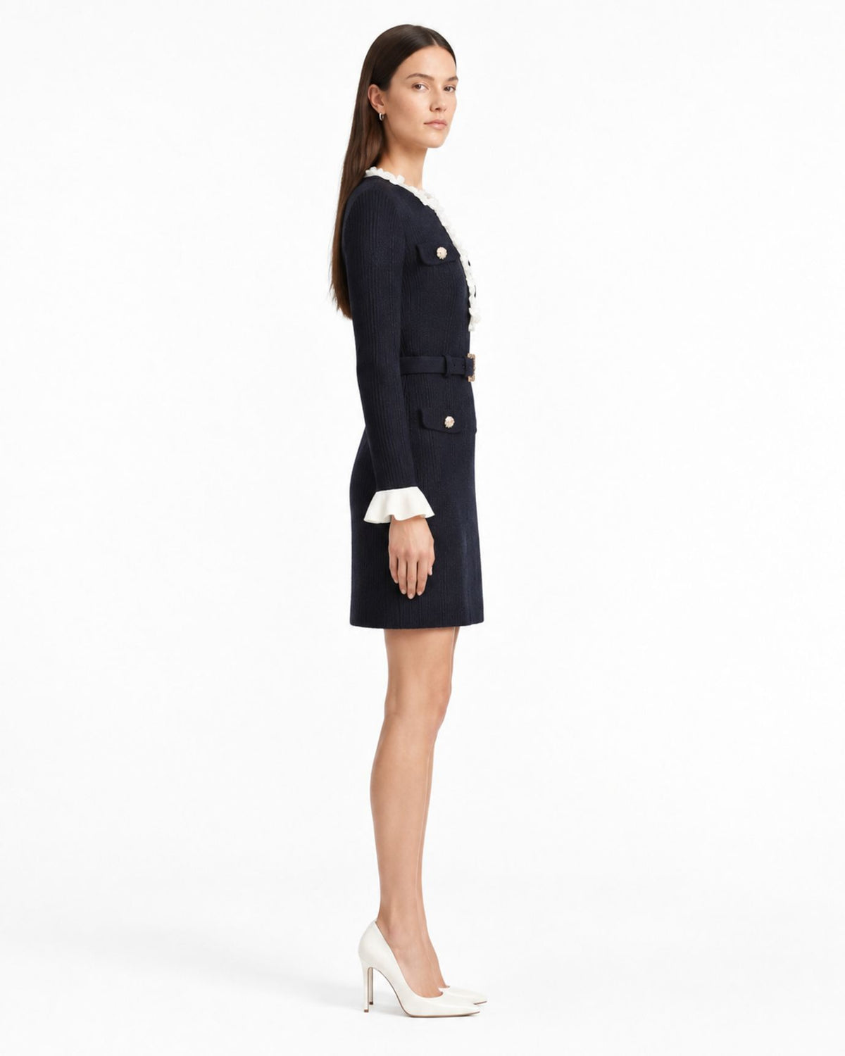 Kira Belted Bell-Sleeve Knit Dress