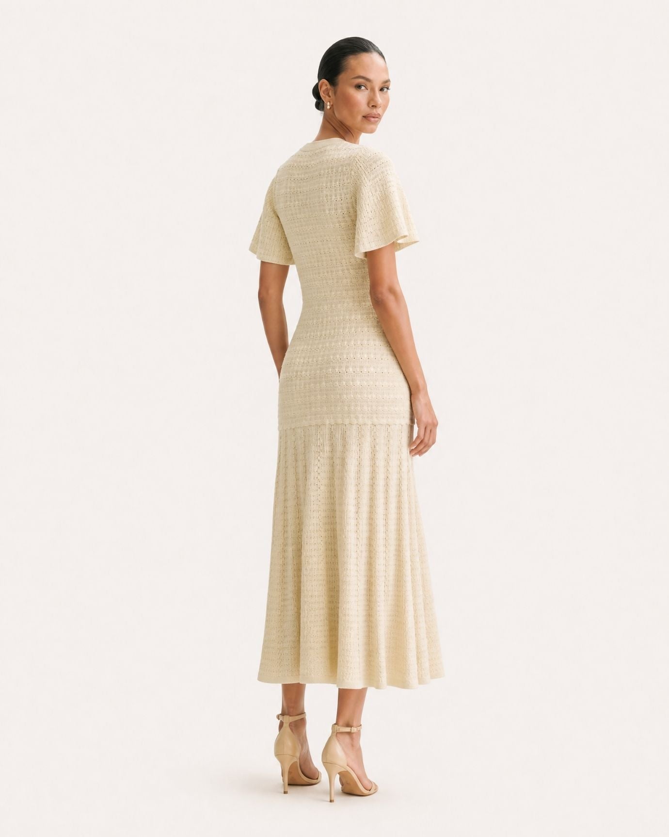 Anna Rhinestone Short-Sleeve Round-Neck Celebrity Dress