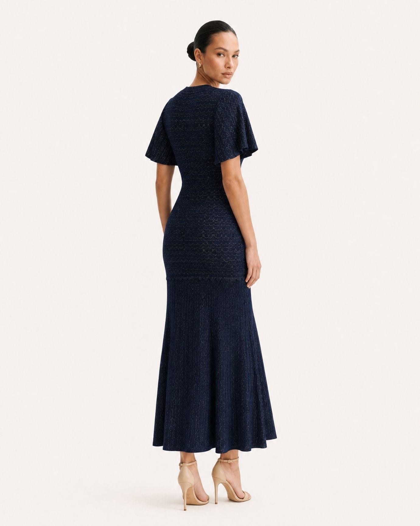 Anna Rhinestone Short-Sleeve Round-Neck Celebrity Dress