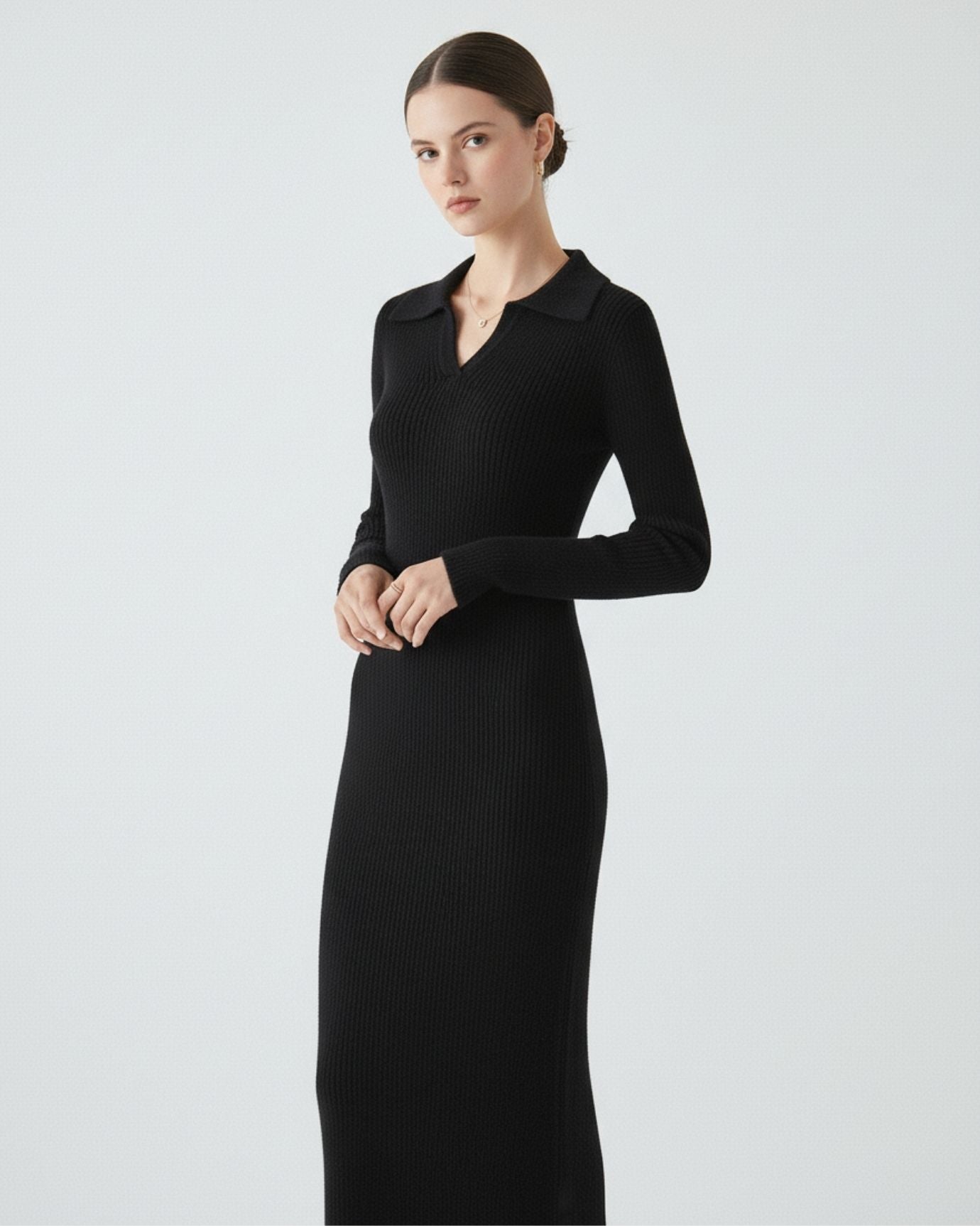 Long Sleeve Polo Wool Dress