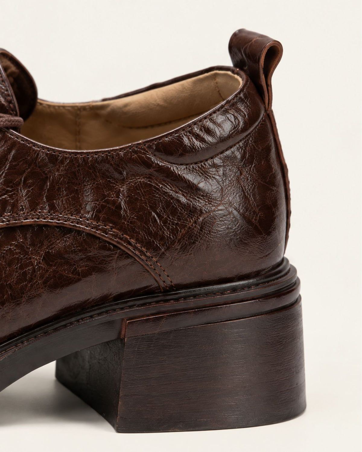 Genuine Leather Lace-Up Block Heel Oxfords