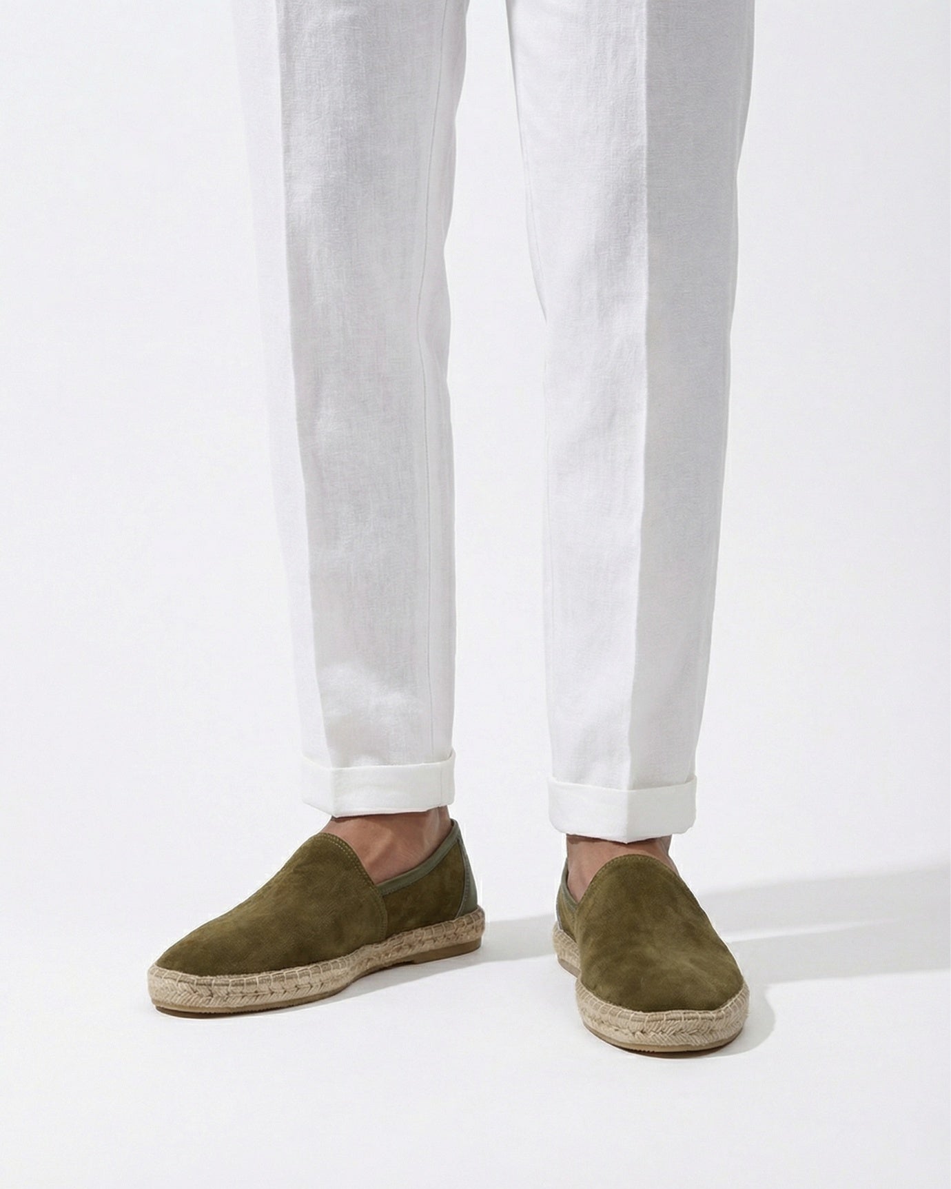 Mykonos Army Green Slip-On Suede Loafers Genuine Leather Casual Flats