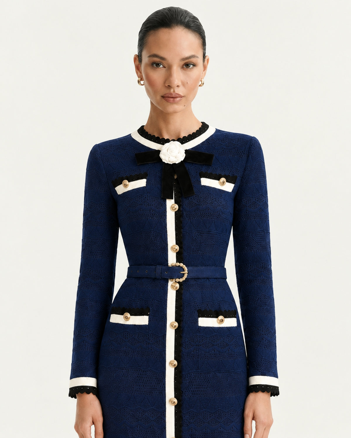 Diva Slim-Fit Floral Knit Crewneck Dress