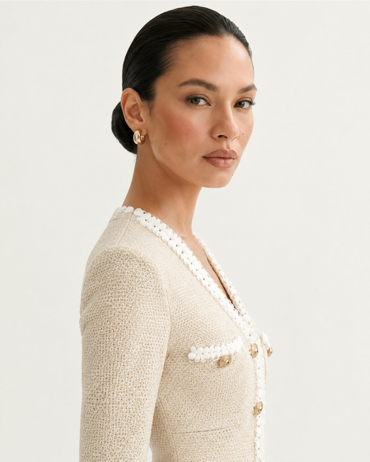 Georgina Long-Sleeve Cutout Ruffle Knit Dress