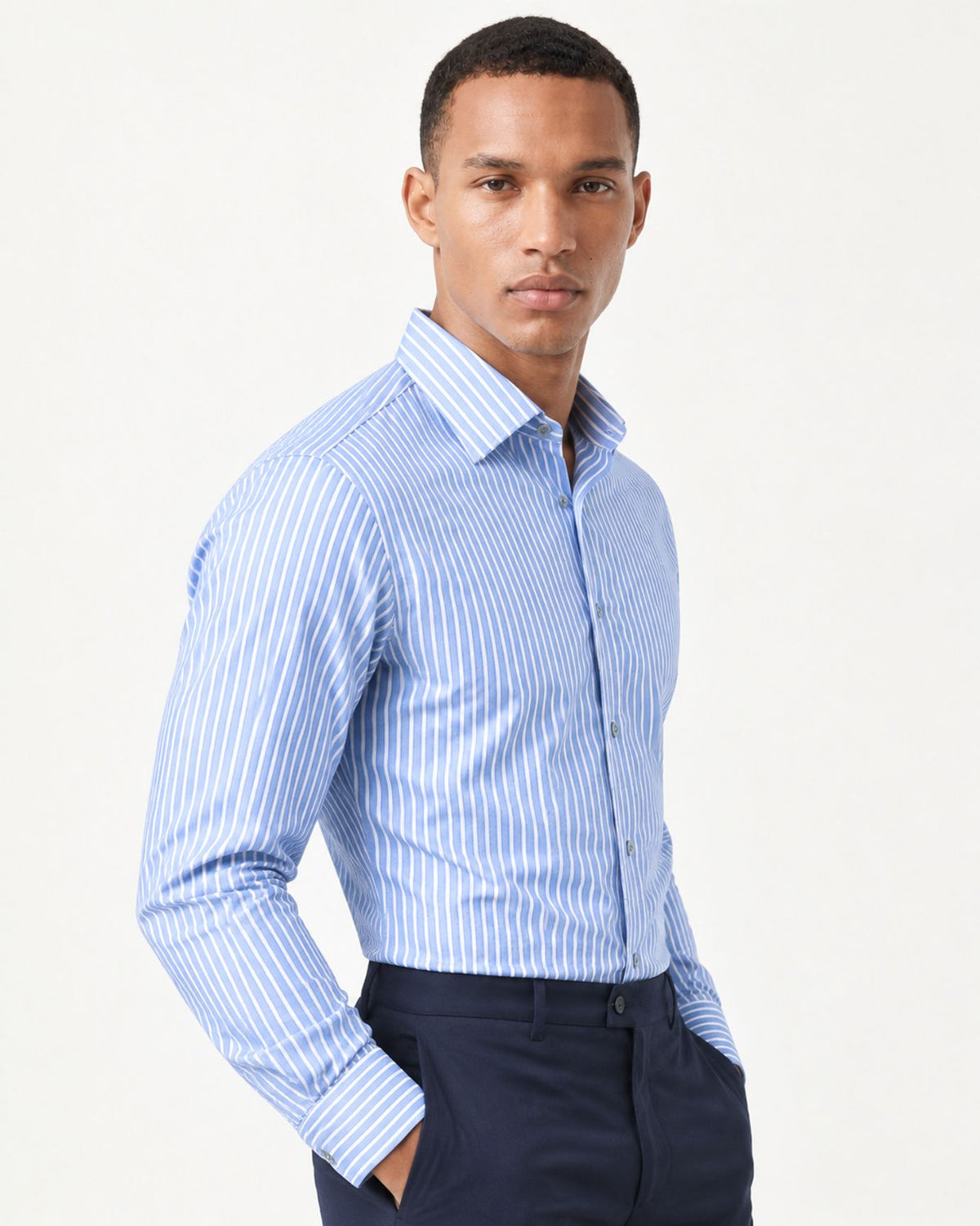 100% Mulberry Silk Long-Sleeve Striped Shirt