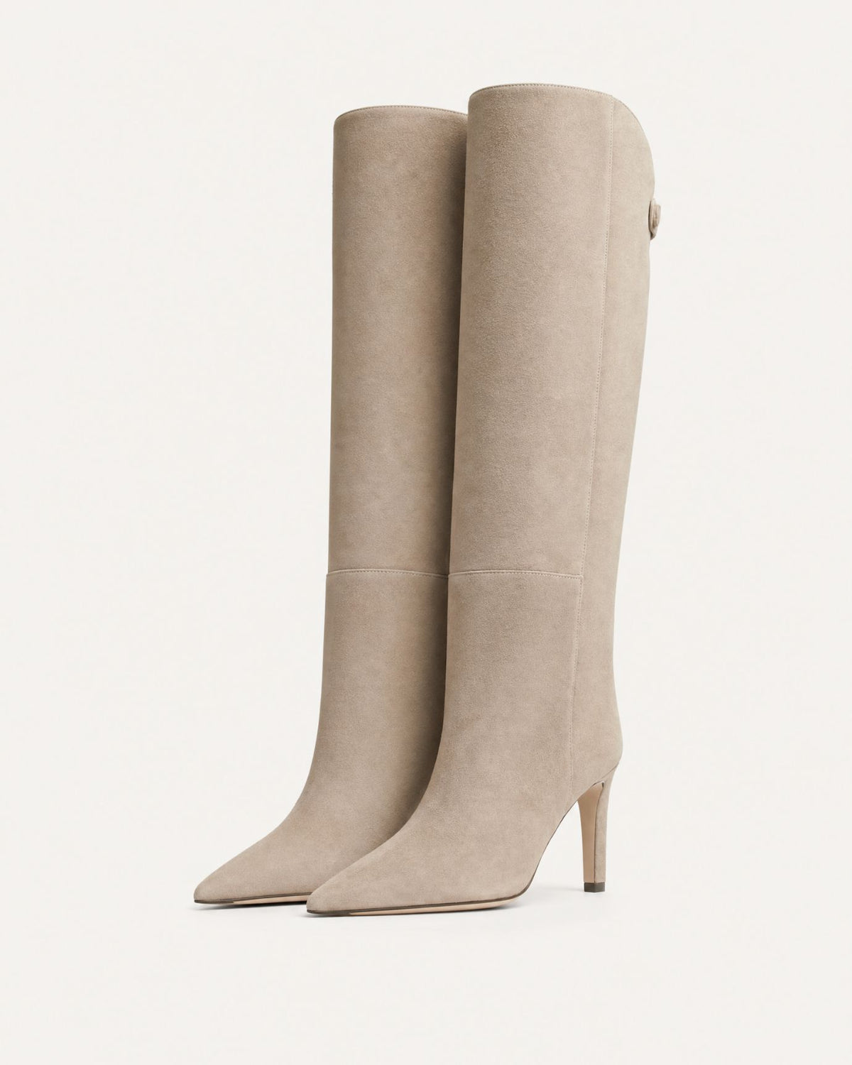 Pointed-Toe Straight-Shaft High-Heel Leather Boots