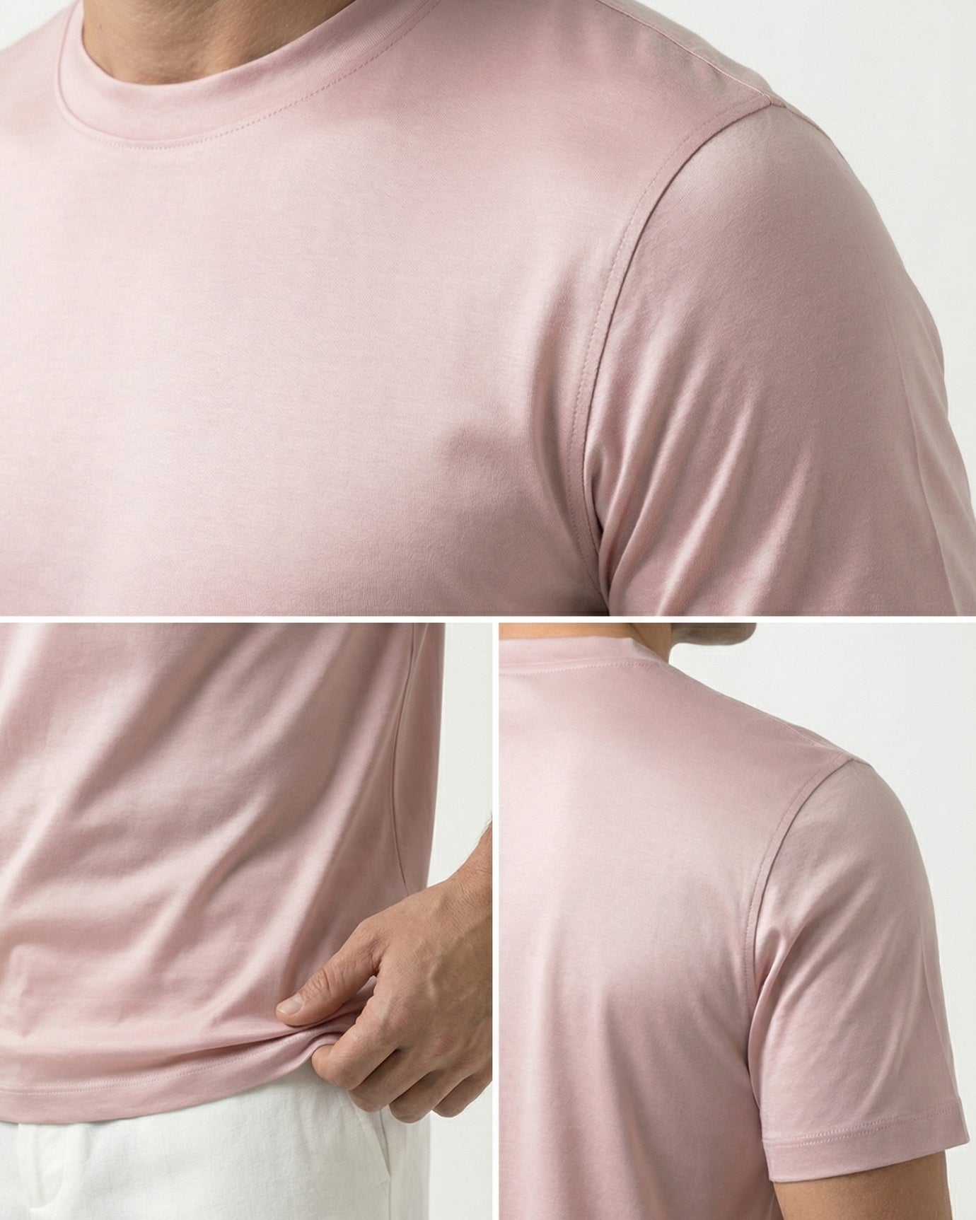 High-Count Pink Mercerized Cotton Round Neck Breathable T-Shirt