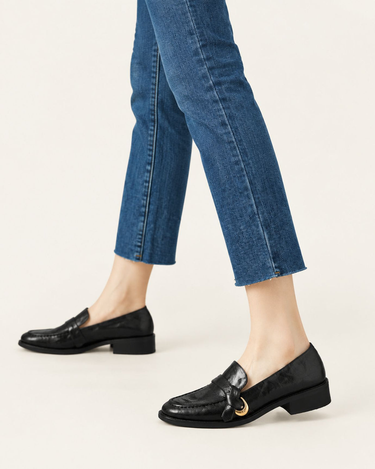 Ny Soft Lambskin Block Mid-Heel Loafers