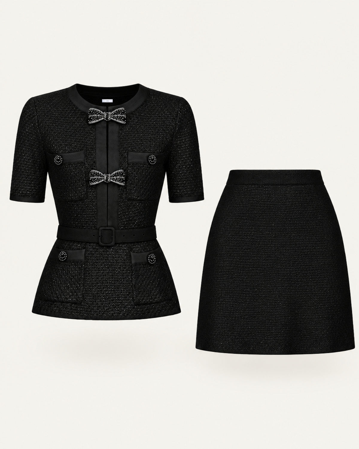 Mary Beaded Belt Slimming Top Knitwear + Skirt