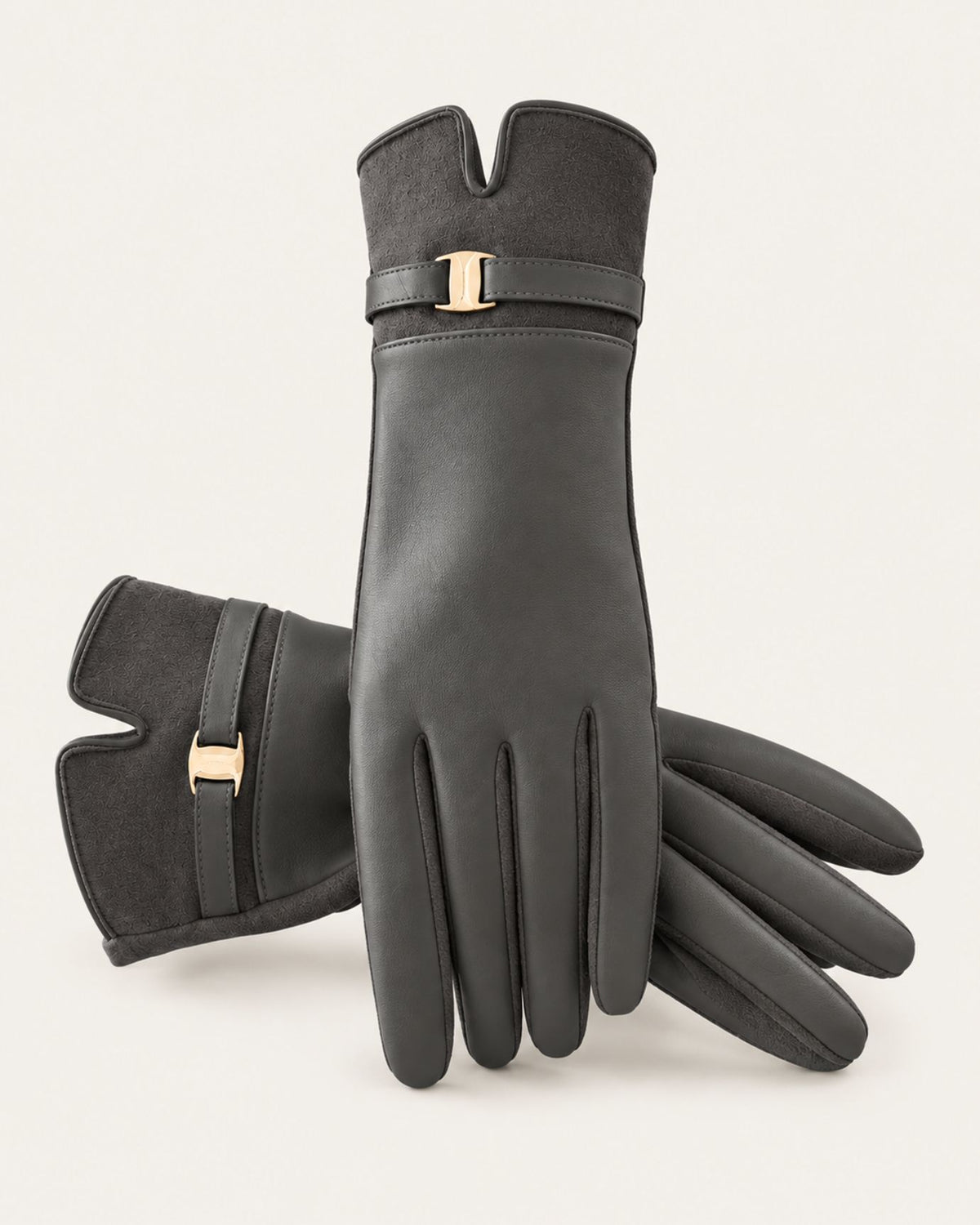 Velvet-Lined Leather Touchscreen Gloves