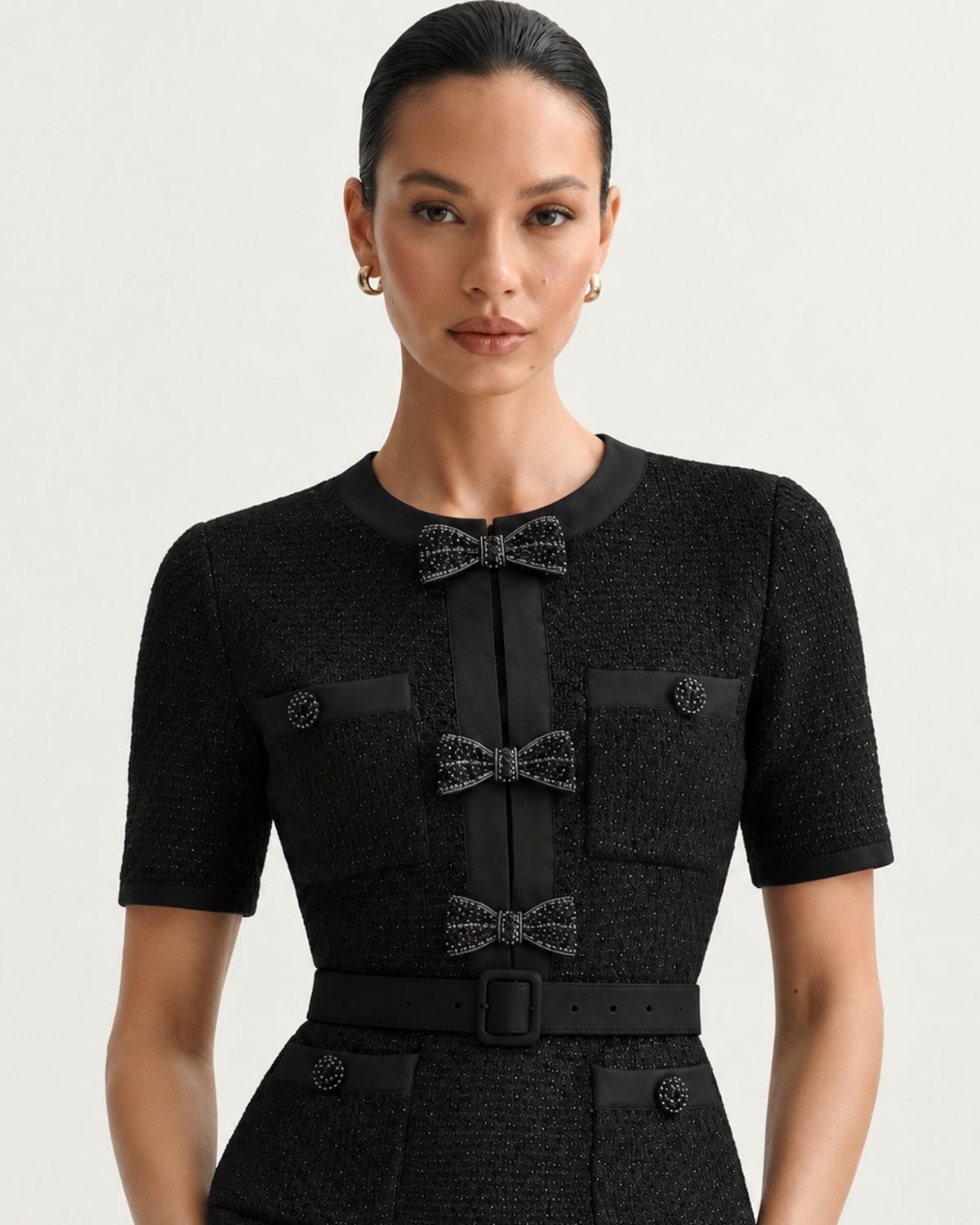 Mary Beaded Belt Slimming Top Knitwear + Skirt