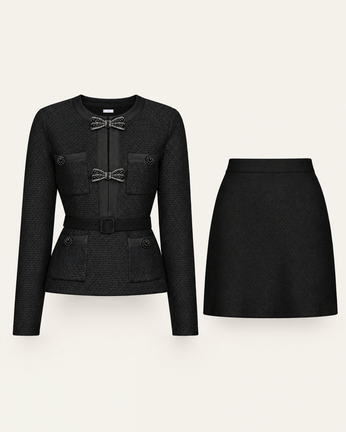 Mary Beaded Belt Slimming Top Knitwear + Skirt