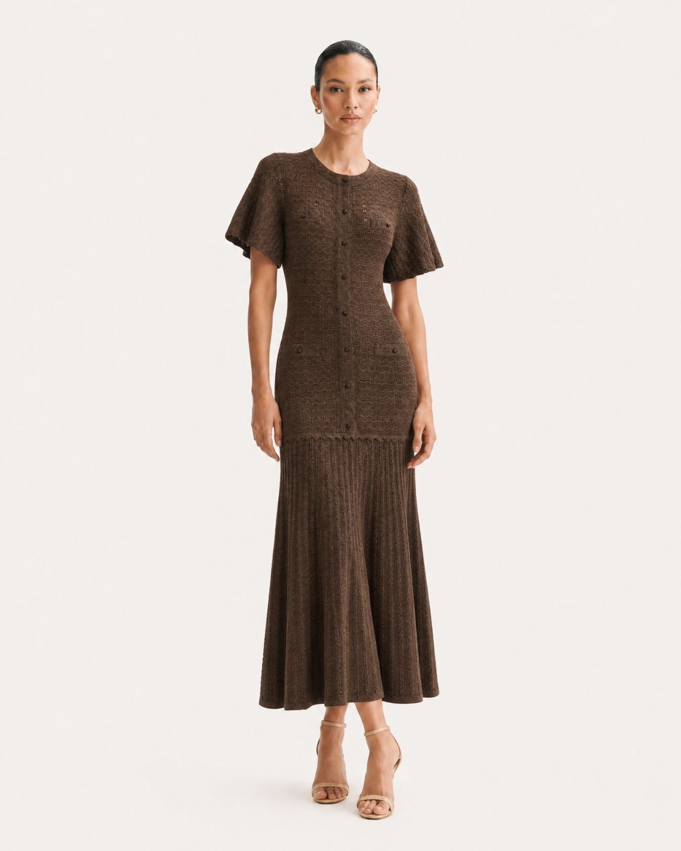 Anna Rhinestone Short-Sleeve Round-Neck Celebrity Dress