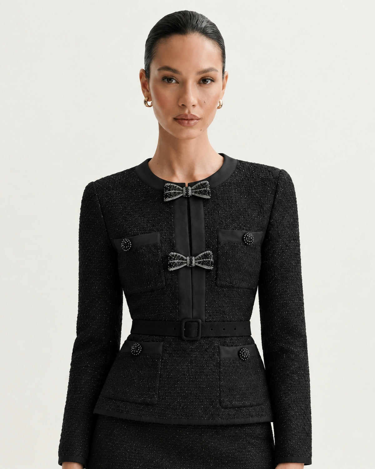 Mary Beaded Belt Slimming Top Knitwear + Skirt