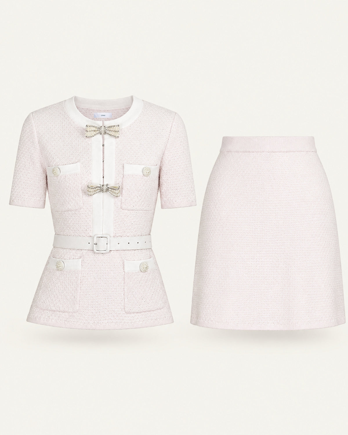 Mary Beaded Belt Slimming Top Knitwear + Skirt