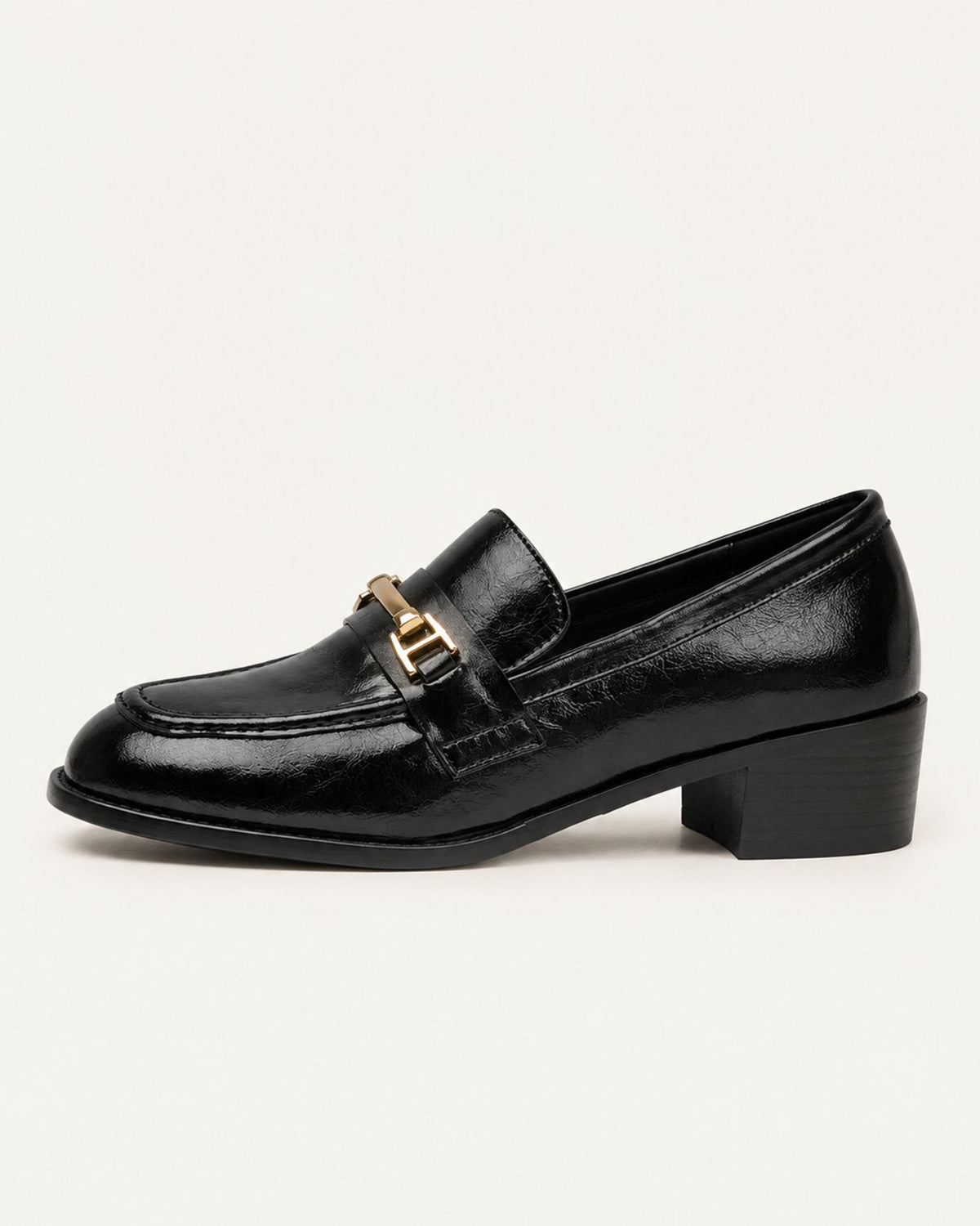 Genuine Leather Block Heel Buckle Loafers