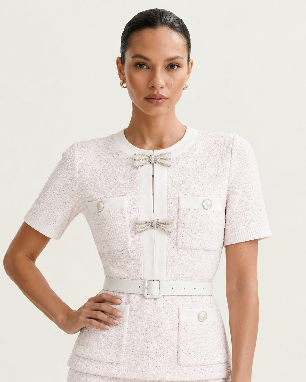 Mary Beaded Belt Slimming Top Knitwear + Skirt