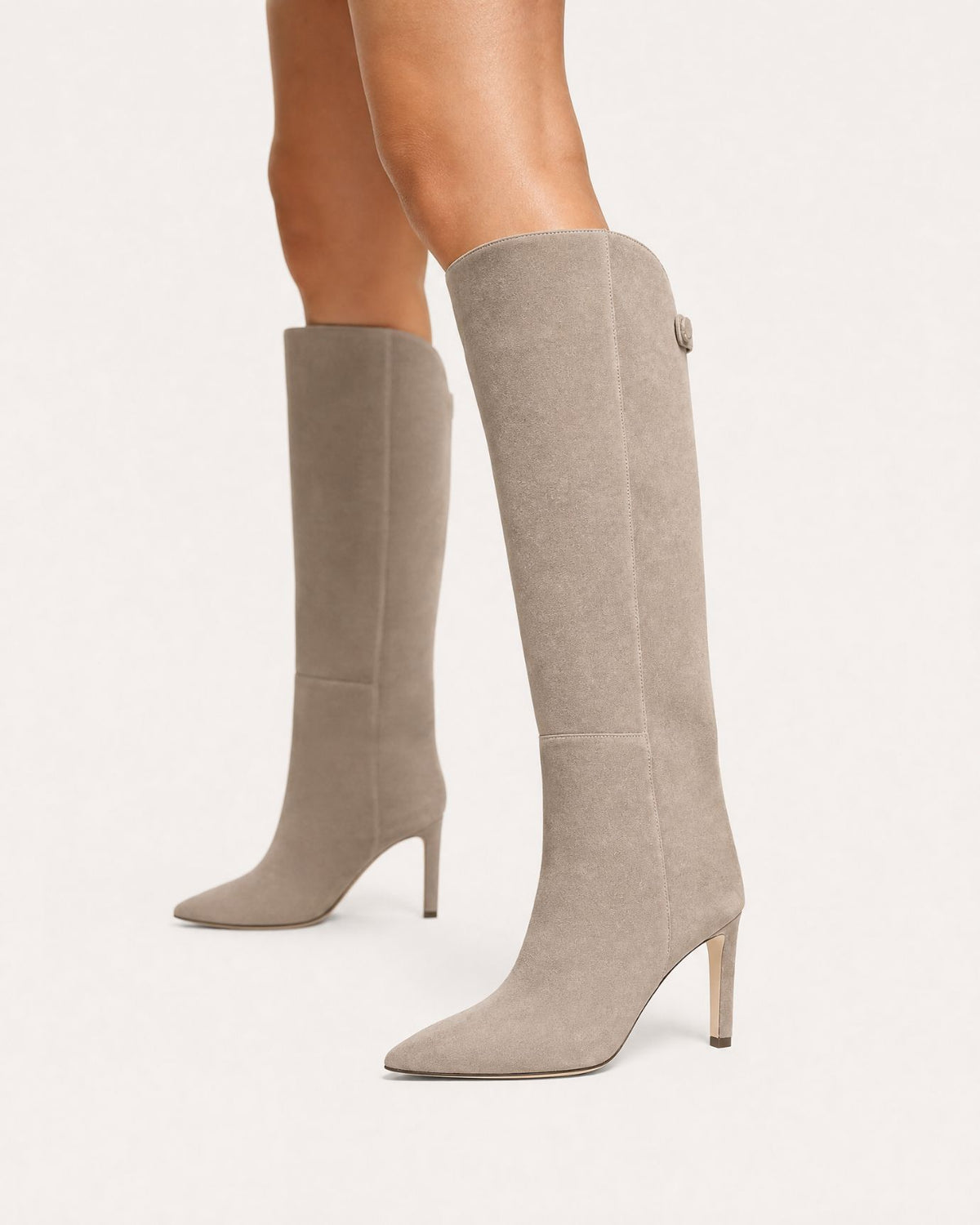 Pointed-Toe Straight-Shaft High-Heel Leather Boots