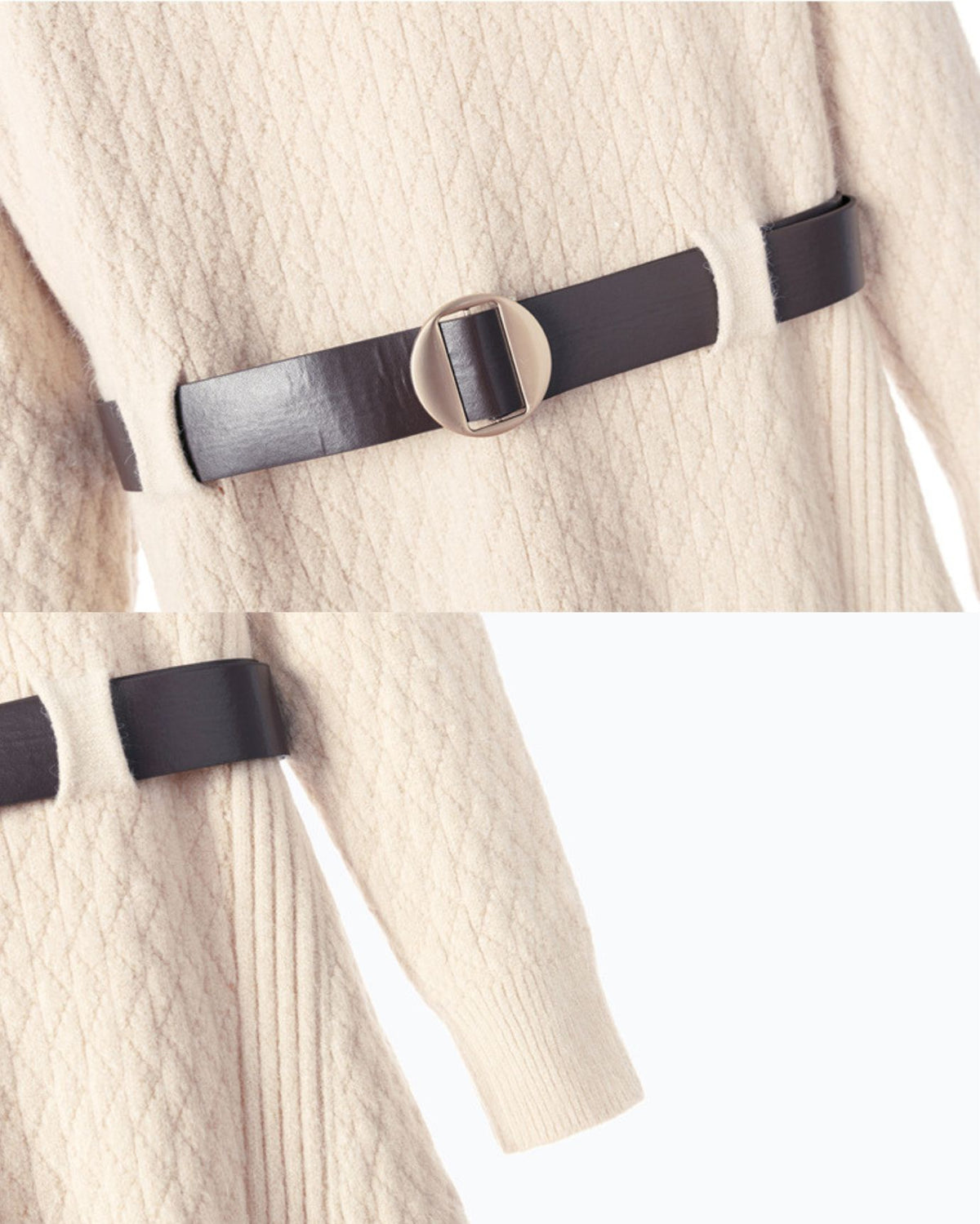 Apricot Elegant Tailored Long-Sleeve Knit Dress
