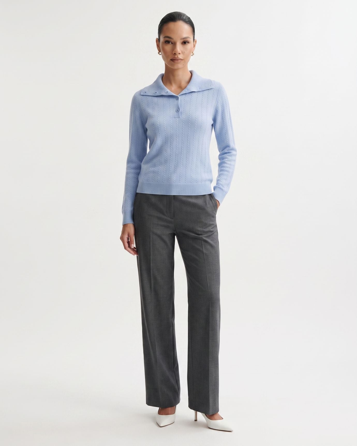 Cashmere Polo Button Collar Sweater